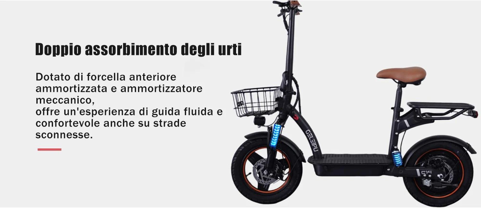 C14 - 48V17.5Ah 14'' Scooter Elettrico con Freno a Disco Meccanico Telaio in Ferro - Nero