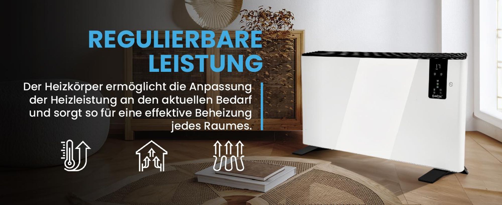 Badheizkörper Elektrischer Heizkörper BH500W-WH MalTec 970 x 535mm Programmierer 3 Heizleistungen 500W Konvektor