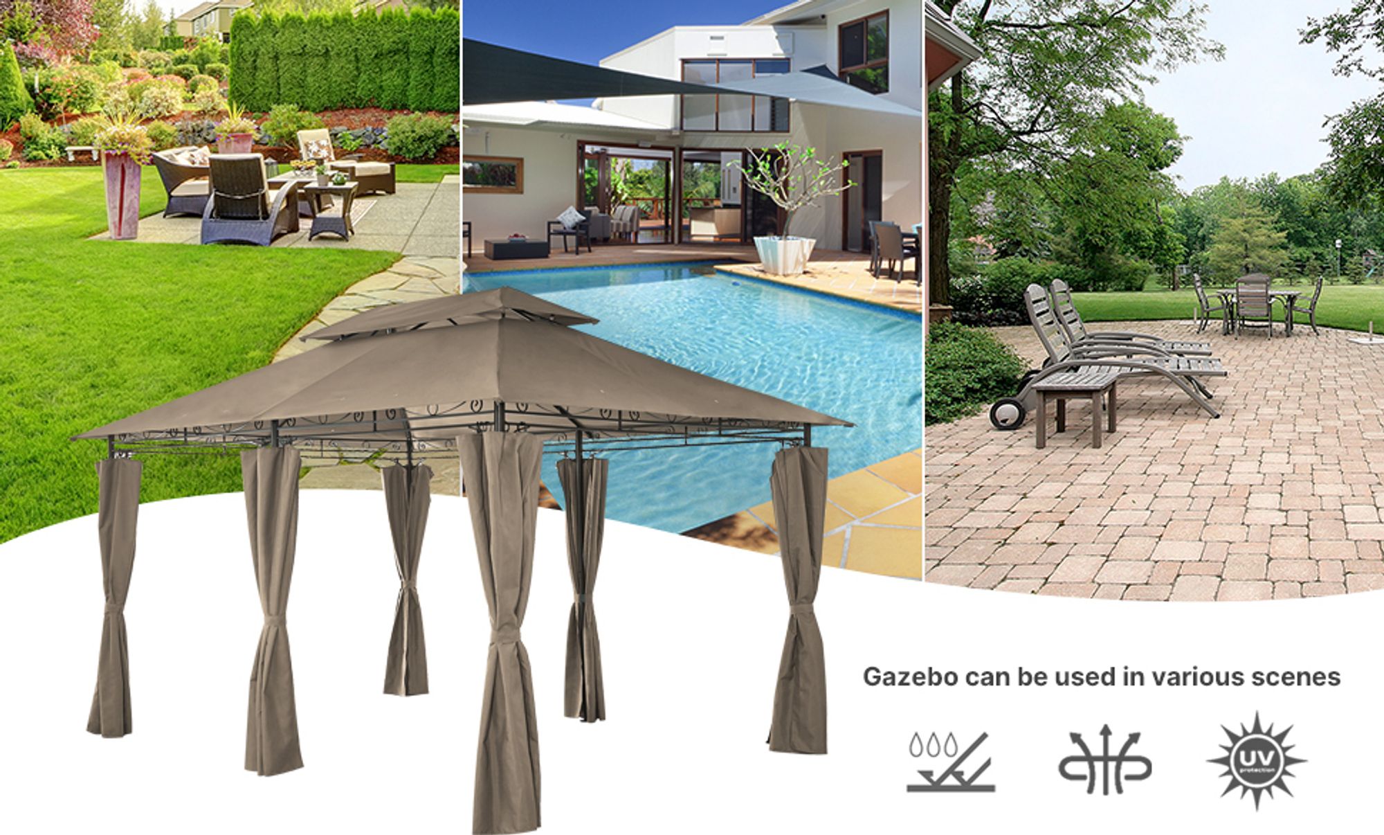 Mondeer Gartenpavillon 3x4m Premium Pavillon Metallrahmen Stabil Wasserdicht Khaki
