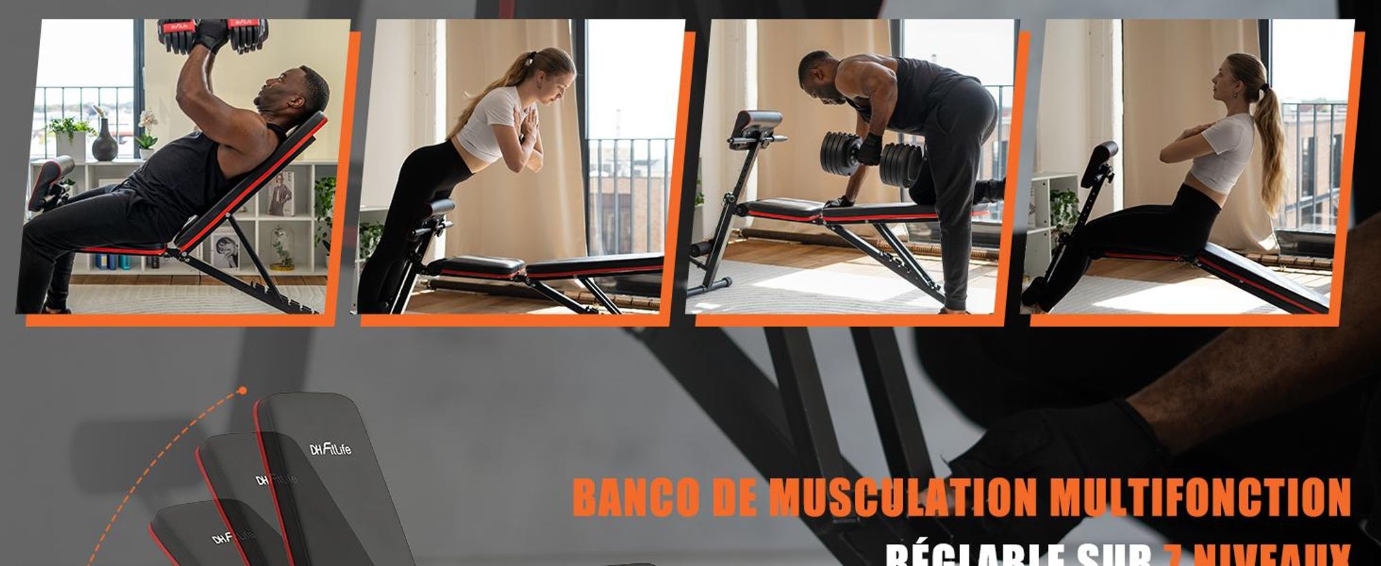 DH FitLife Banc de musculation pliable 7 niveaux | Banc réglable multifonction avec leg extension | Charge max. 200 kg