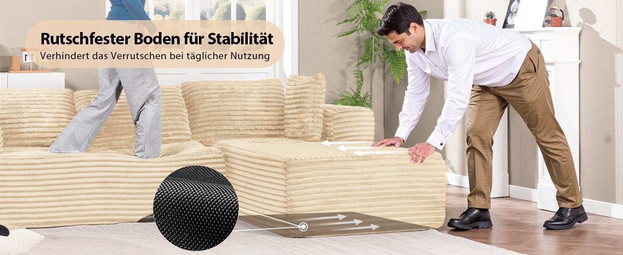 COMHOMASofa Big-Sofa, L-förmige Sofa, Couch Ecksofa, Chaiselongue Schlafsofa mit tiefer Sitzfläche und breiten Armlehnen, Cordstoff, Beige-L