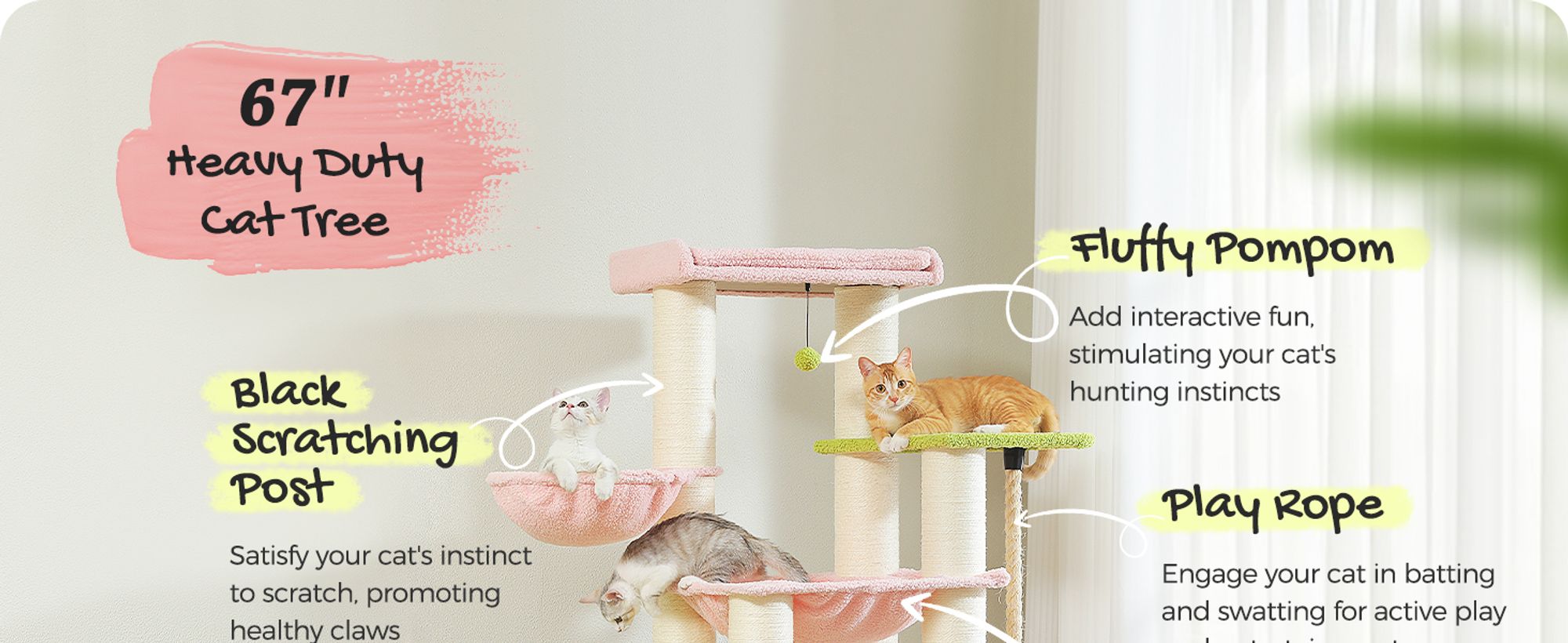 Purpurra Kratzbaum Extra-Dick Stämme XXL Stabil für Grosse Katzen, 114/170 cm