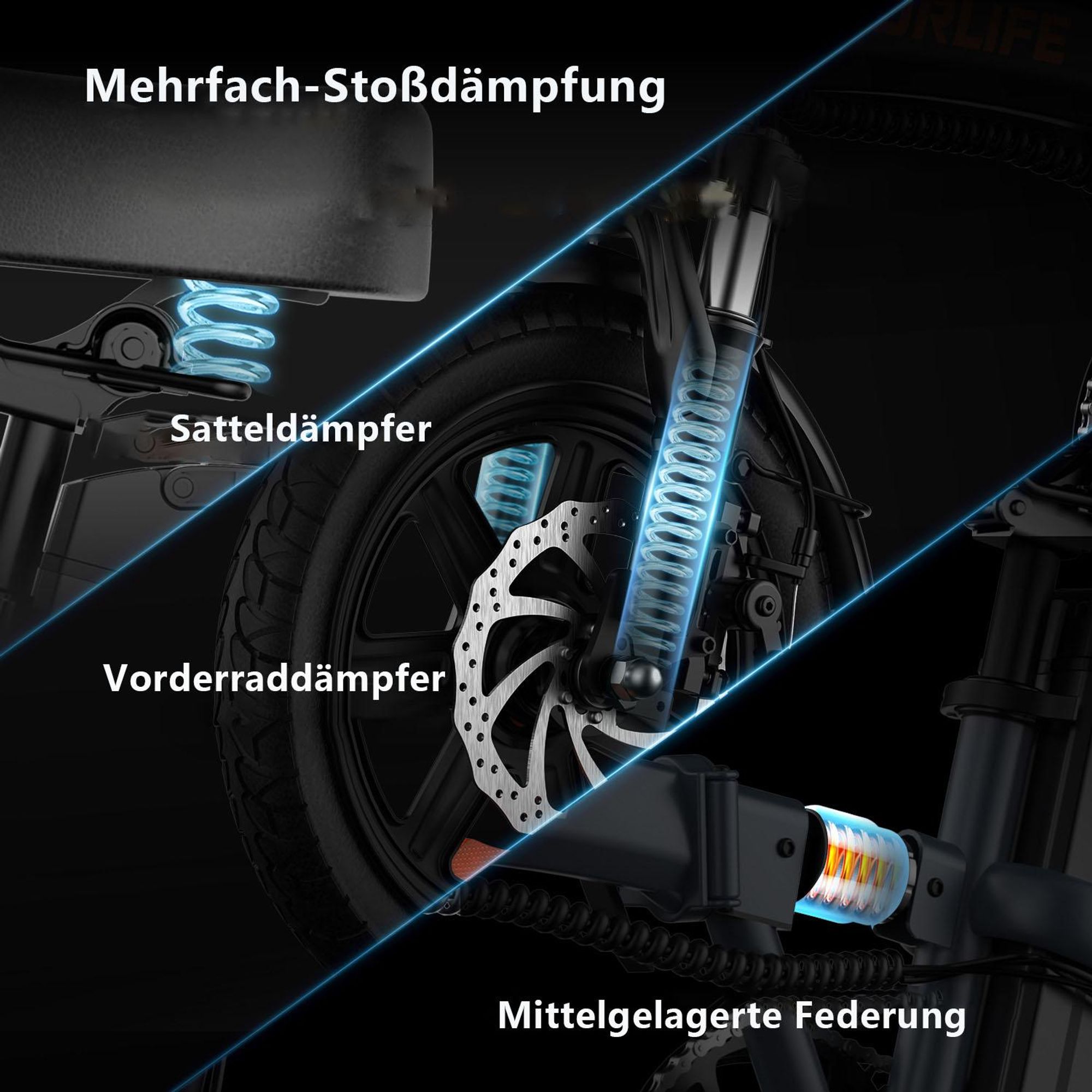 Elektrofahrrad URLIFE F1L - 250W Motor 48V 7.5Ah Batterie 14 Zoll  Reifen Scheibenbremse - Schwarz