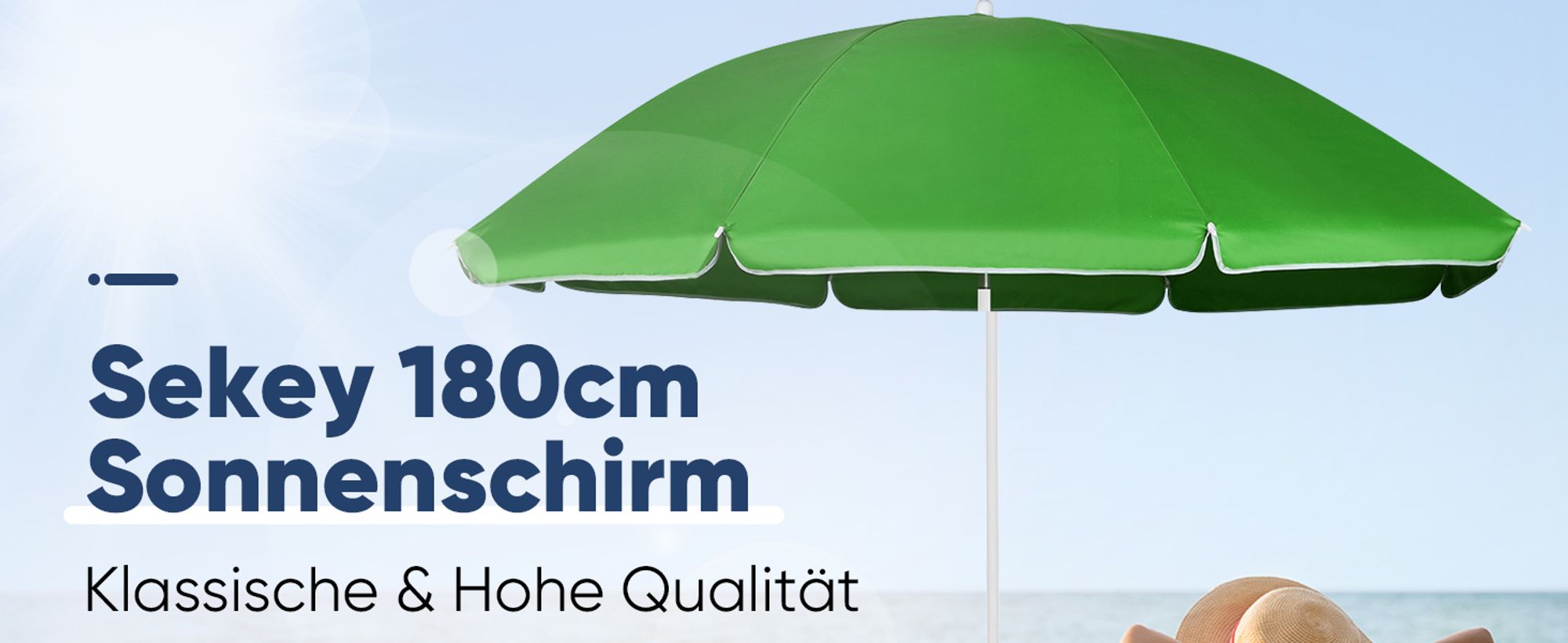 Sekey Sonnenschirm 180 cm Rund Balkonschirm Strandschirm mit Schutzhülle UV Schutz Windstabil Wasserabweisend, Grün