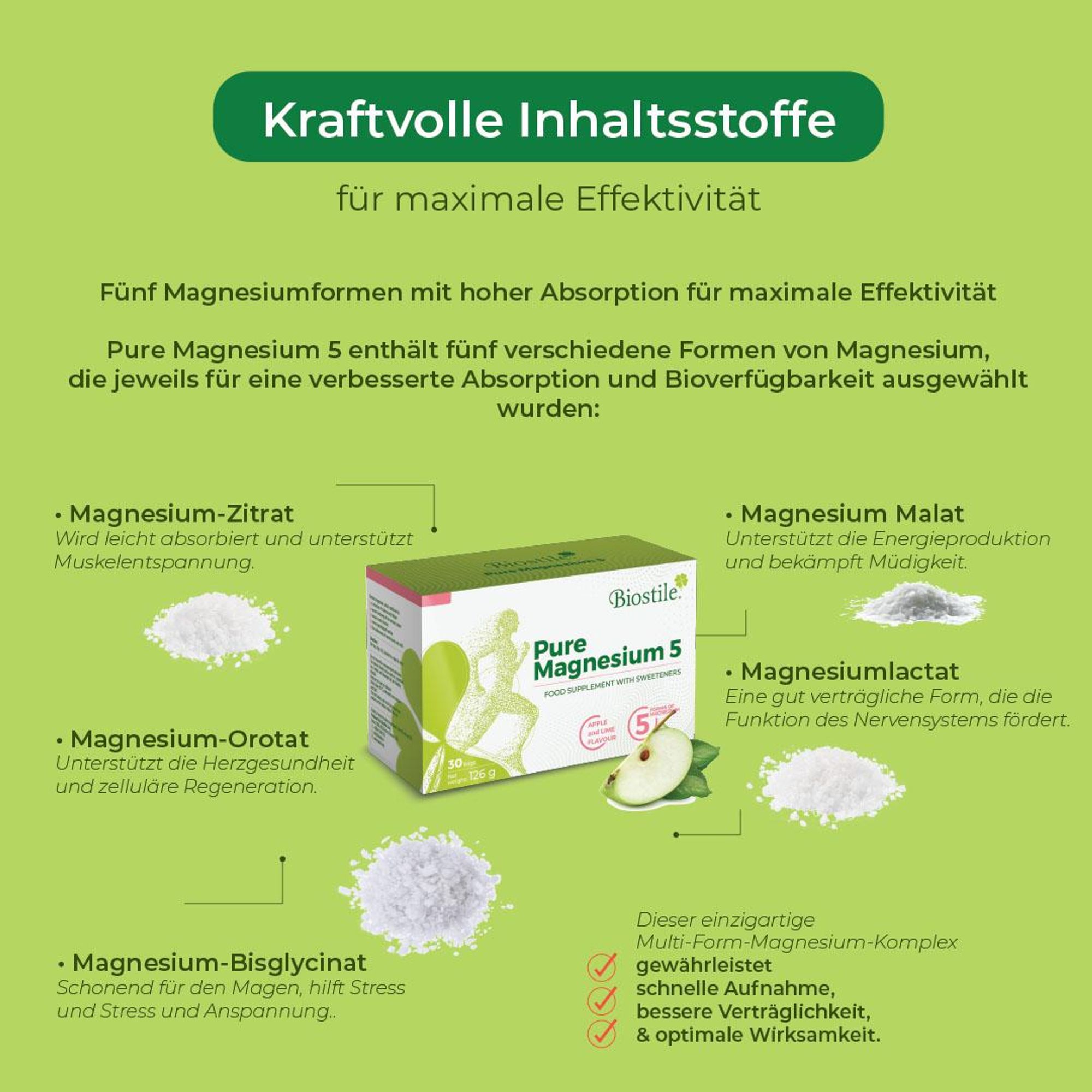 Biostile Pure Magnesium 5 – 30 Beutel für Energie, Muskelfunktion und Knochengesundheit