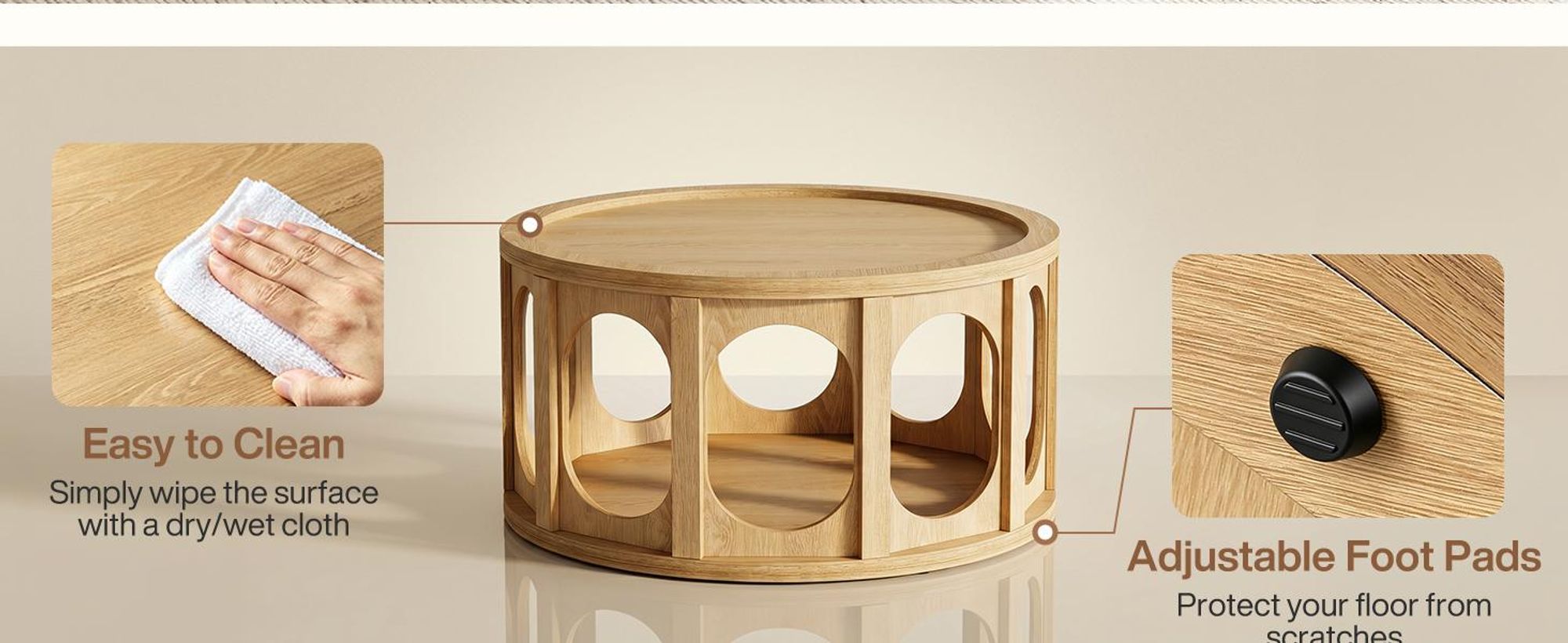 Tribesigns runder Couchtisch mit Stauraum, 2-in-1-Katzen-Couchtisch mit einzigartigem offenem Design, moderner Beistelltisch Wohnzimmer, 80 cm x 45 cm