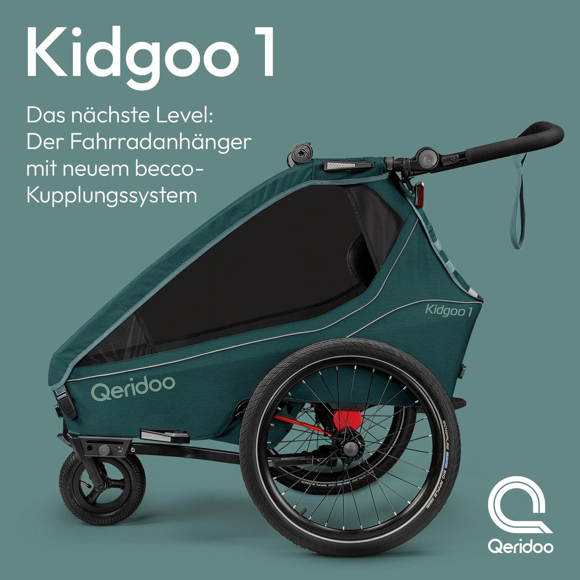 Qeridoo Kidgoo 1 - Kinderfahrradanhänger für 1 Kind, Farbe: Pacific Blue