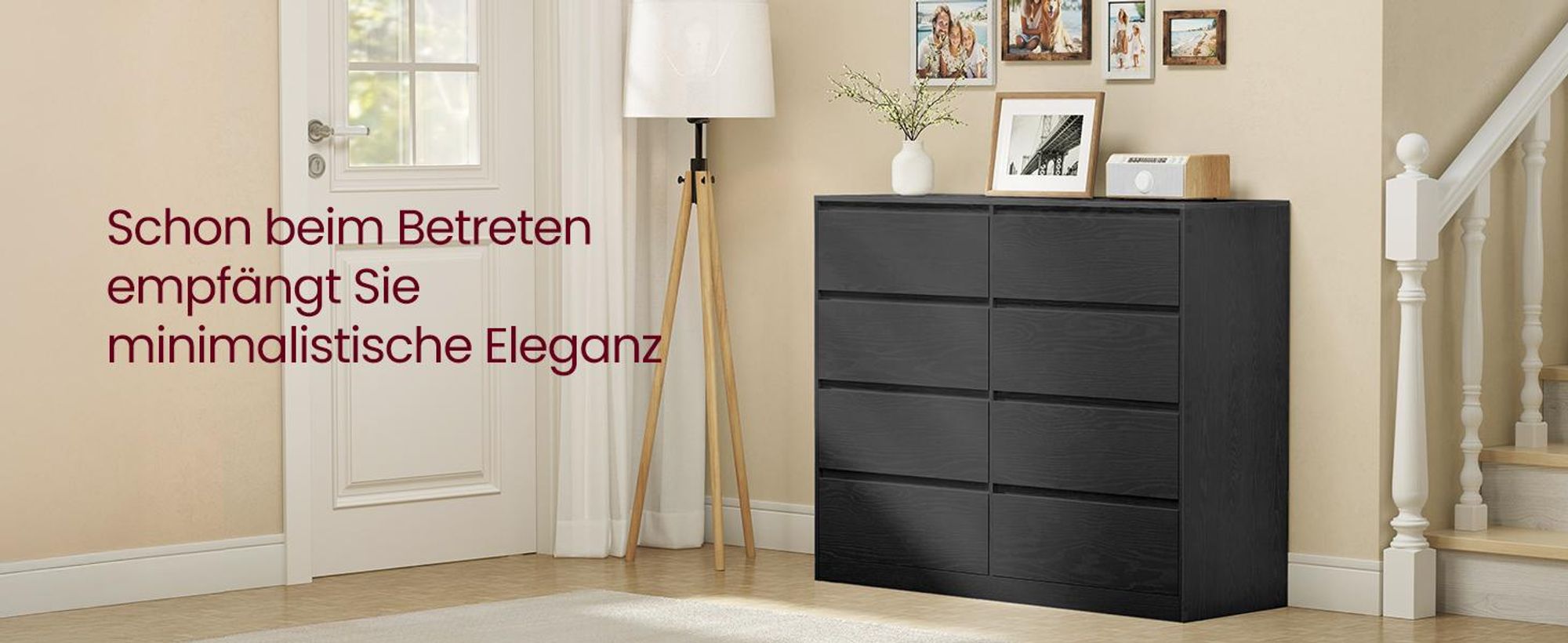 VASAGLE Kommode, Aufbewahrungsschrank, mit 8 Schubladen, für Schlafzimmer, 40 x 119,4 x 97.5 cm, modern, schwarz