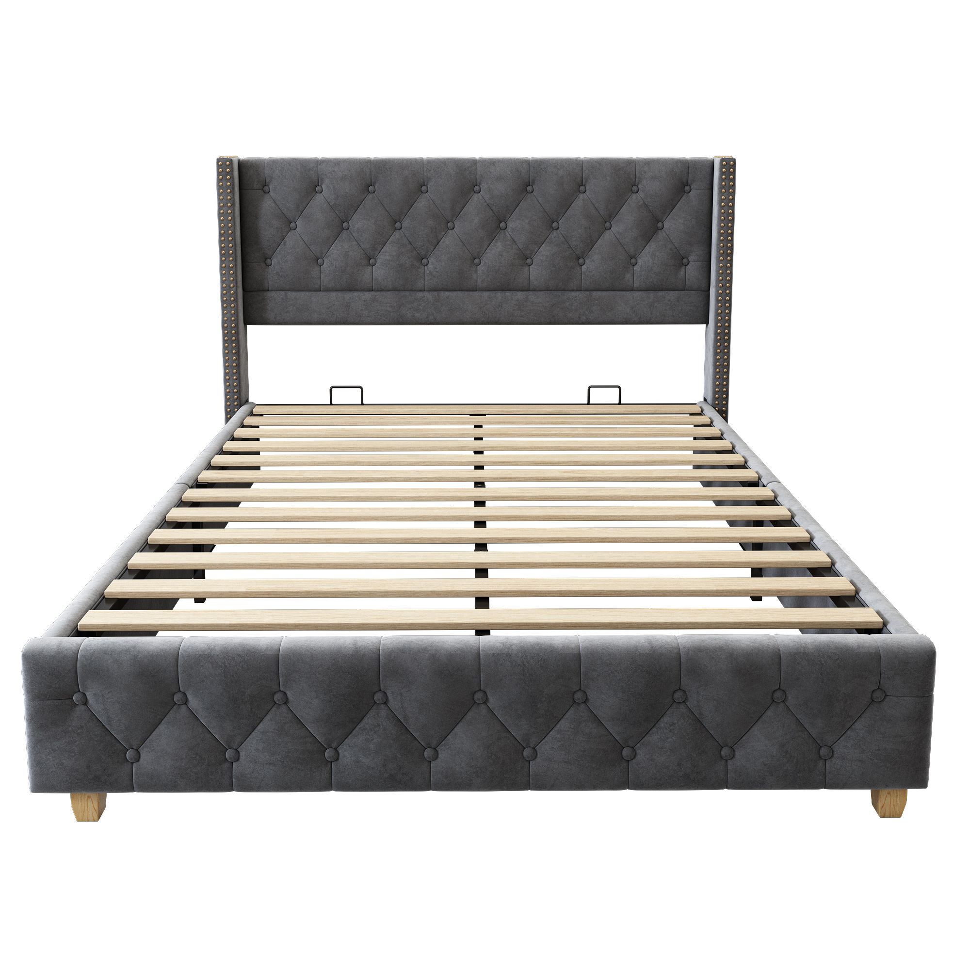 Flieks Polsterbett 160x200cm Jugendbett mit Lattenrost, Doppelbett Klassische Betten Kinderbett Massivholzbett, Samt, Grau