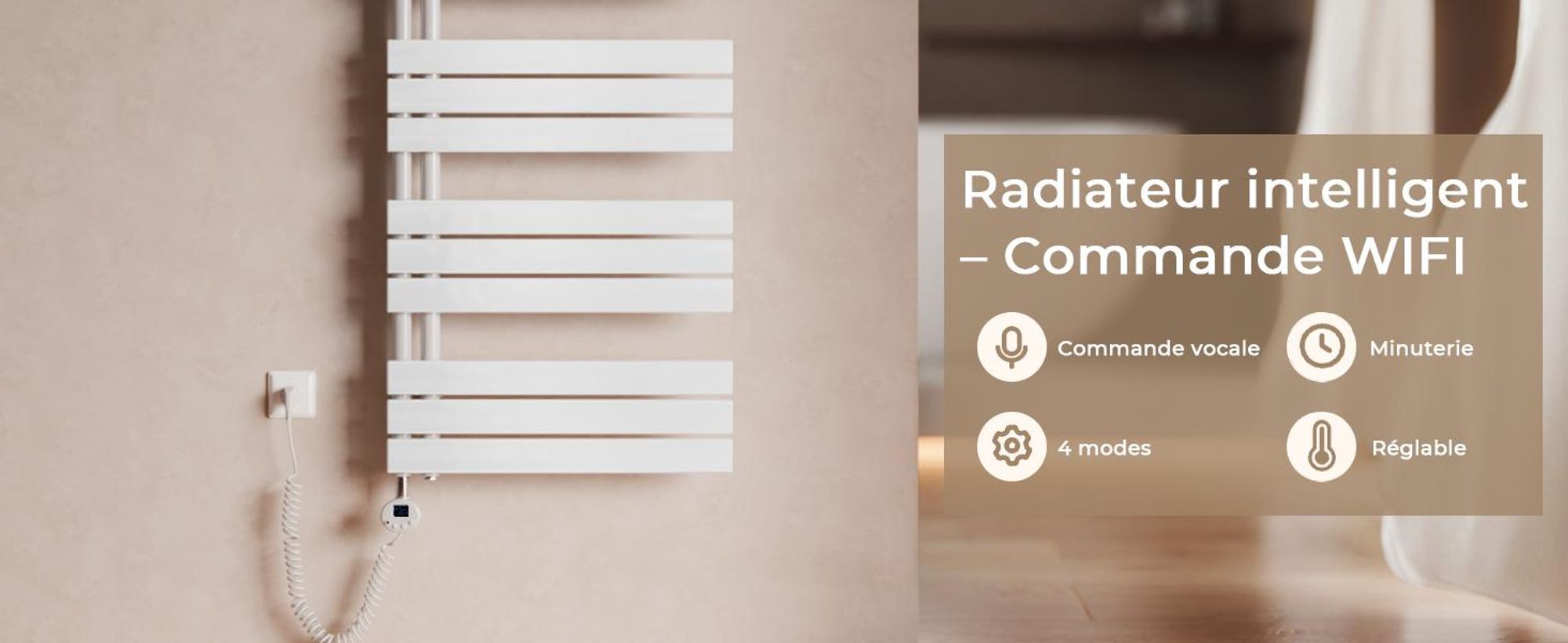 S'AFIELINA Radiateur sèche-serviettes électrique 1041×400mm, Radiateur sèche-serviettes électrique avec thermostat, WiFi, minuterie programmable, affichage LCD, 400 W, blanc