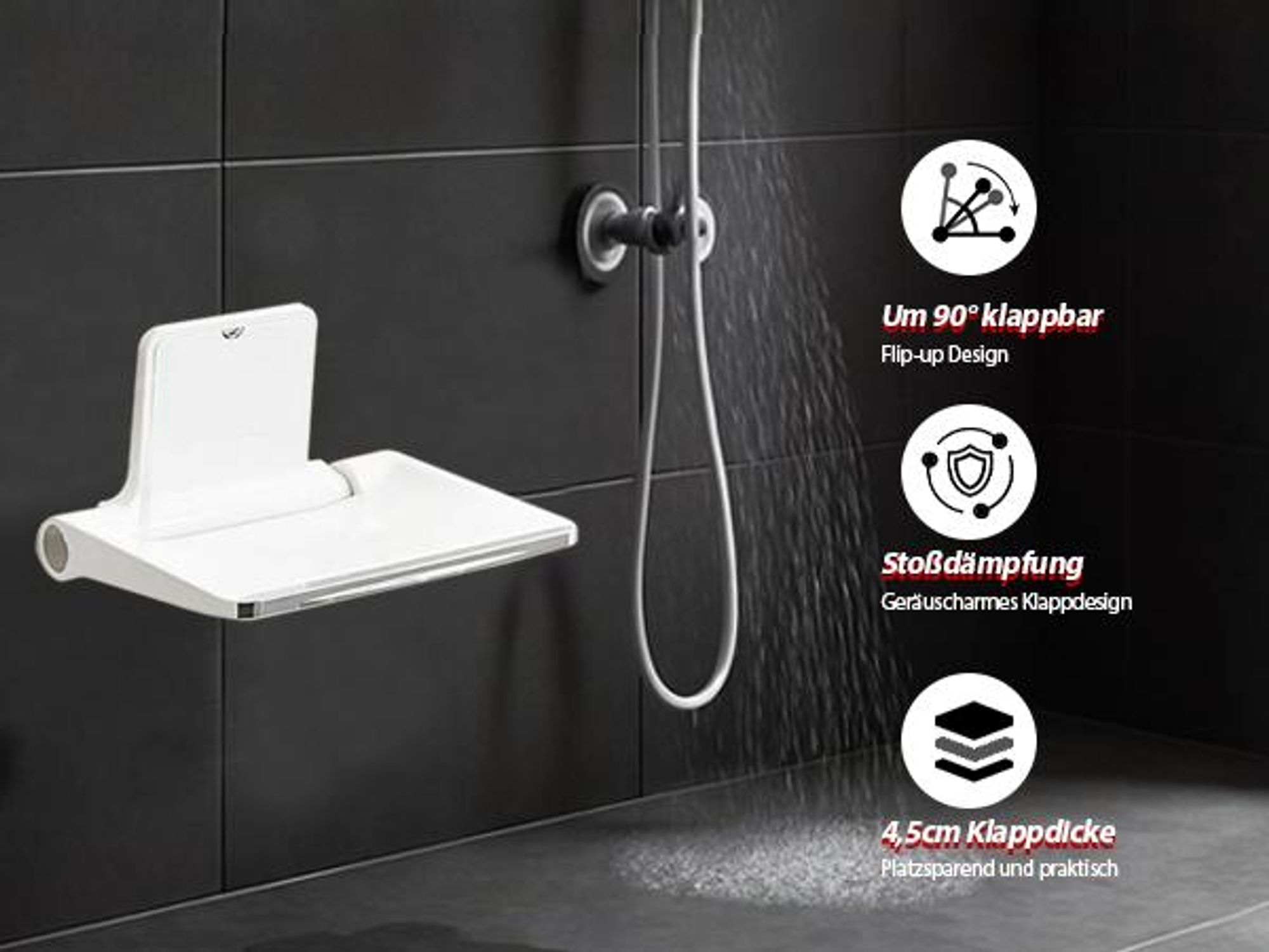 HEUFFE Duschsitz Klappbar Wandmontage, Duschklappsitz Klappsitz Dusche bis 200kg Badestuhl Duschhocker-Badhocker Hocker Duschstuhl für Senioren, Weiß