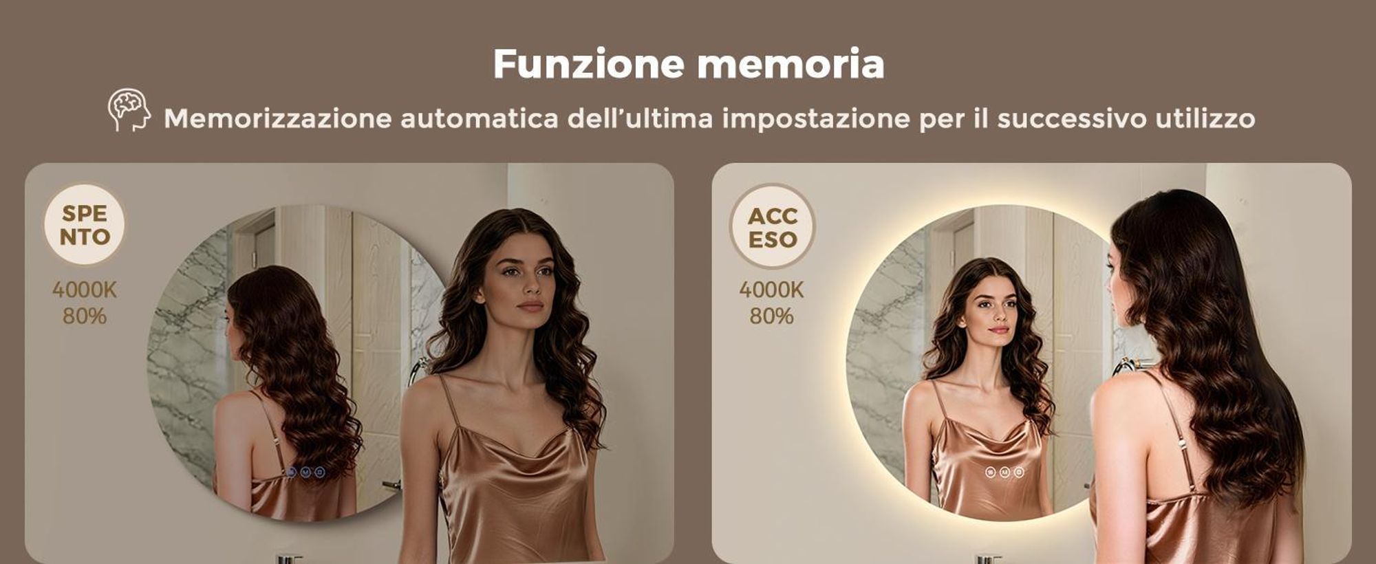 Specchio da bagno con illuminazione, rotondo, 80 cm, S'AFIELINA LED, intensità regolabile, 3 tonalità di luce, antiappannamento, comando touch, funzione di memorizzazione, IP65, impermeabile per il bagno