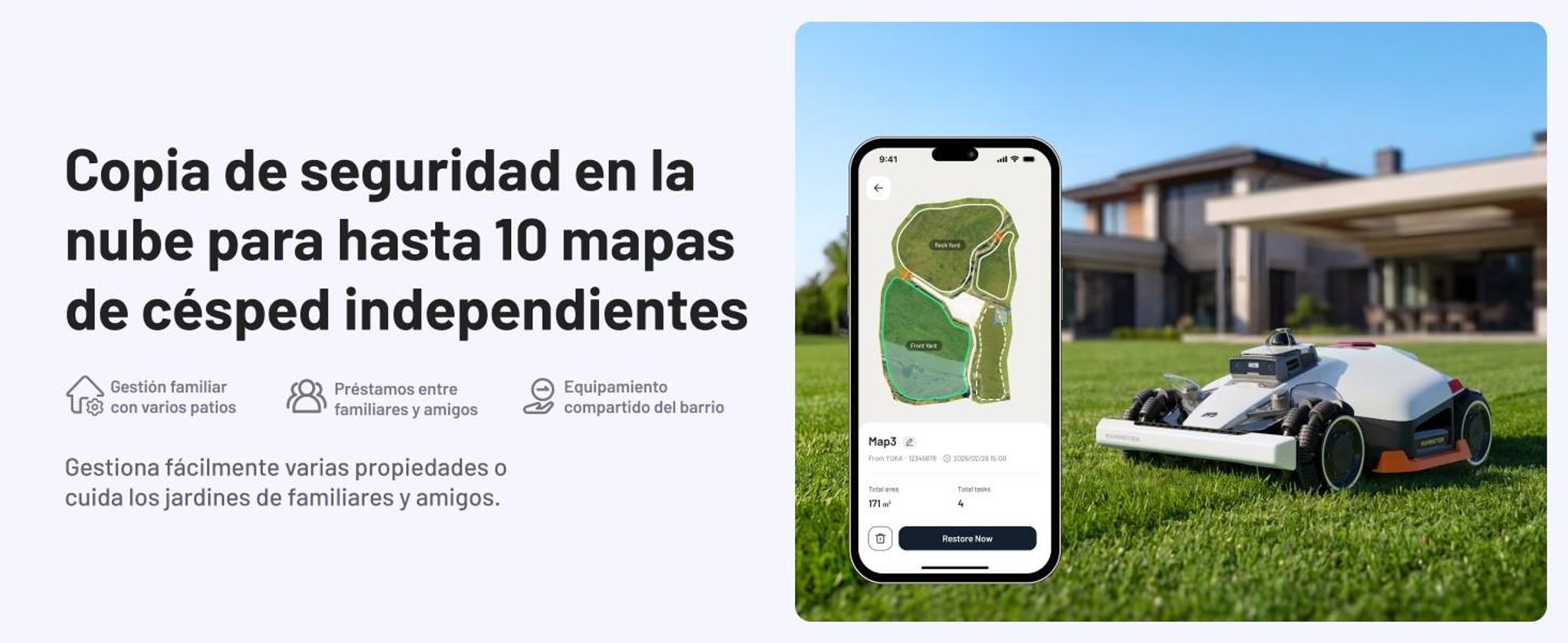 Cortacésped robótico Mammotion LUBA 3 AWD 1500 con soporte para lavado, para 1500m², tracción en las cuatro ruedas, pendiente 80%, mapeo-auto, 4G, APP