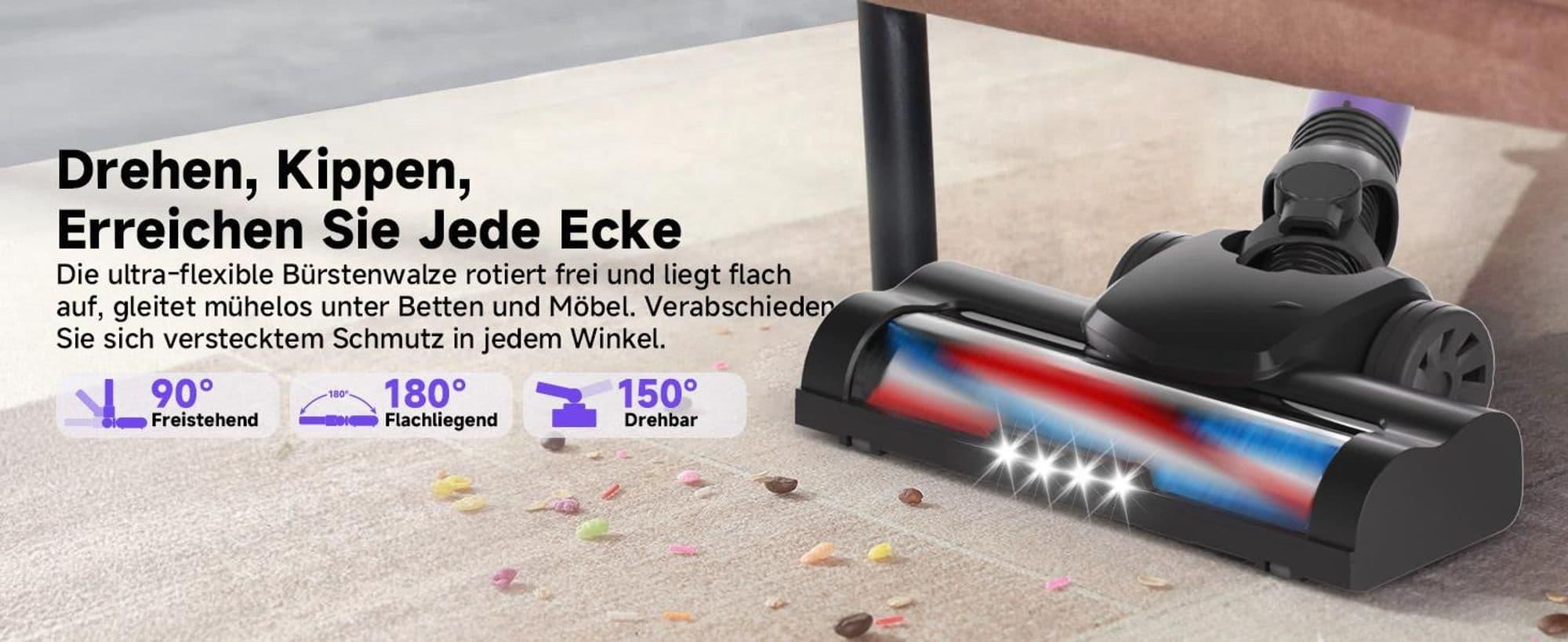 Akku Staubsauger, 500W/36000Pa Staubsauger kabellos mit HEPA ,45 Min, kabelloser Staubsauger,Anti-Tangle-Staubsauger