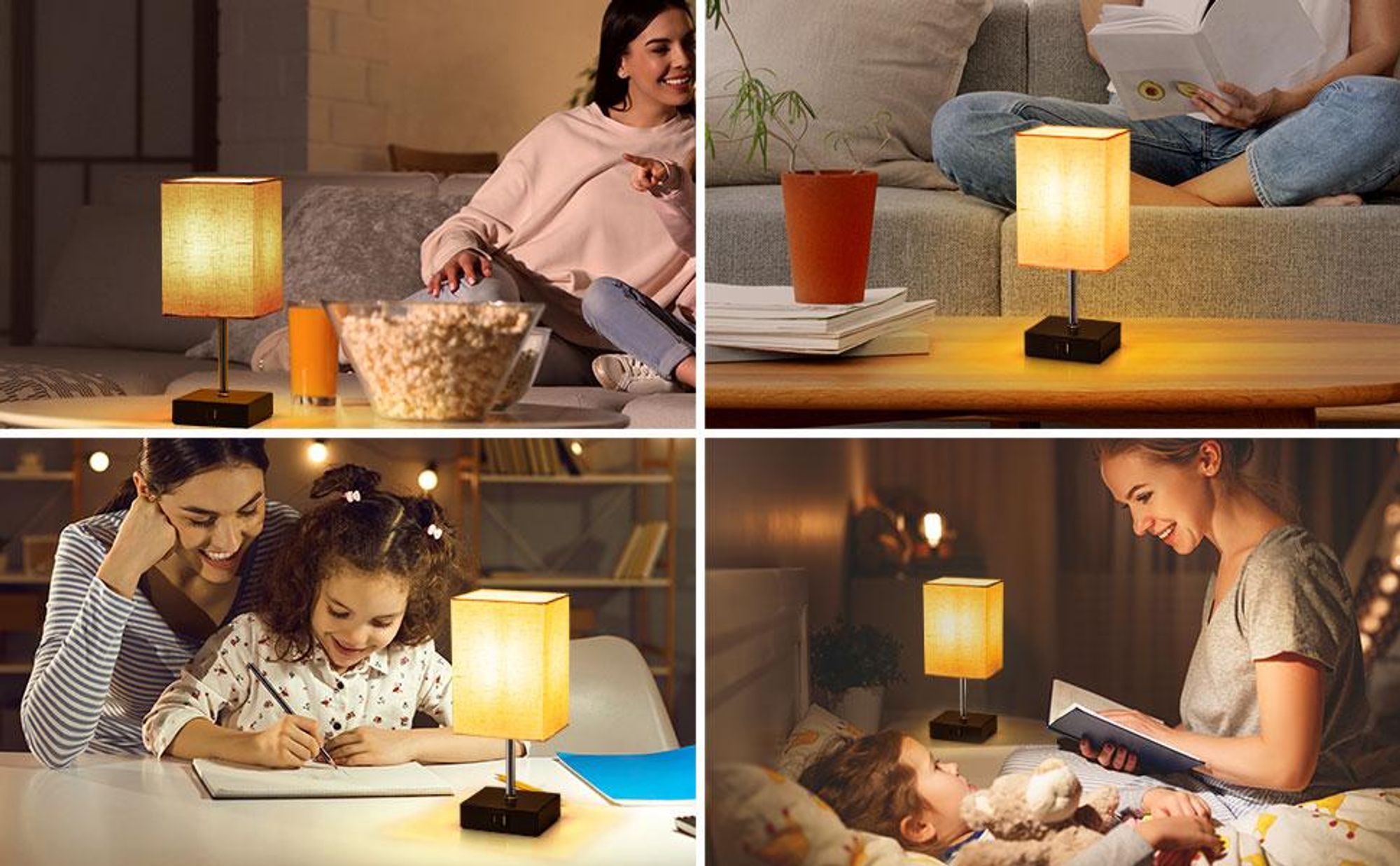 EDISHINE LED Nachttischlampe Touch Dimmbar 2er Set,Tischlampe Modern mit Ladefunktion, Kleine Lampe, für Schlafzimmer, Wohnzimmer,Fensterbank,Geschenk
