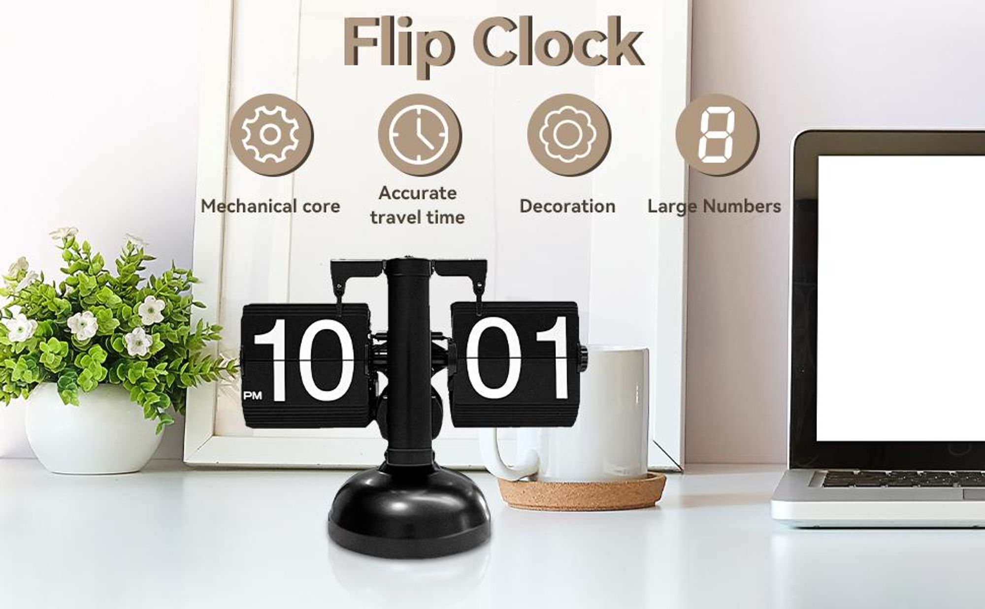 Retro-Flip-Uhr, Flip-Tischuhr, Flip-Schreibtischuhr, Automatische mechanische Flip-12-Stunden-Uhr, Retro-Digitaluhr für Wohnzimmer Schlafzimmer Büro