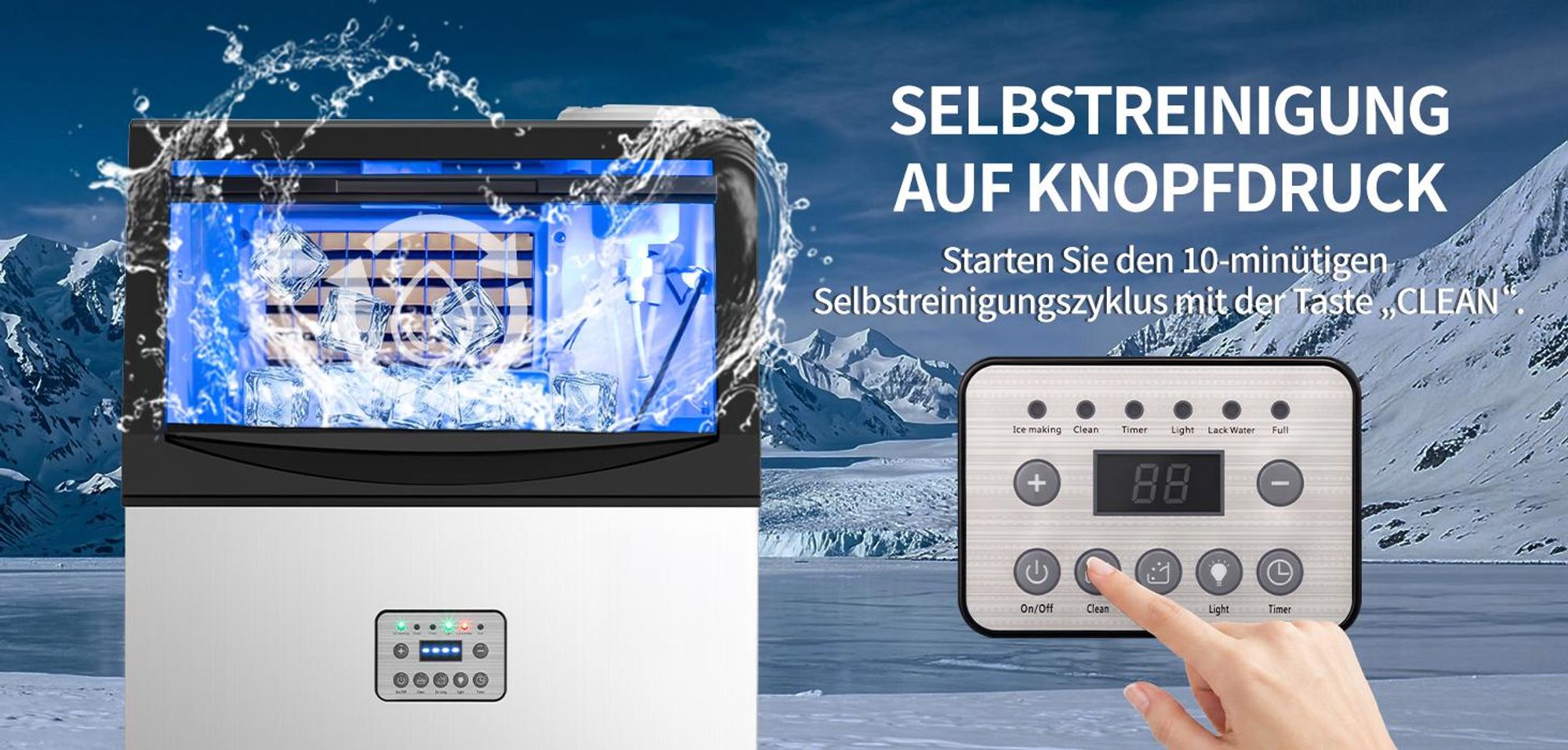 FCH Gewerbliche Eiswürfelmaschine, 50 kg/24 Std. Edelstahl Untertisch-Eismaschine mit 23 kg Eislagerkapazität