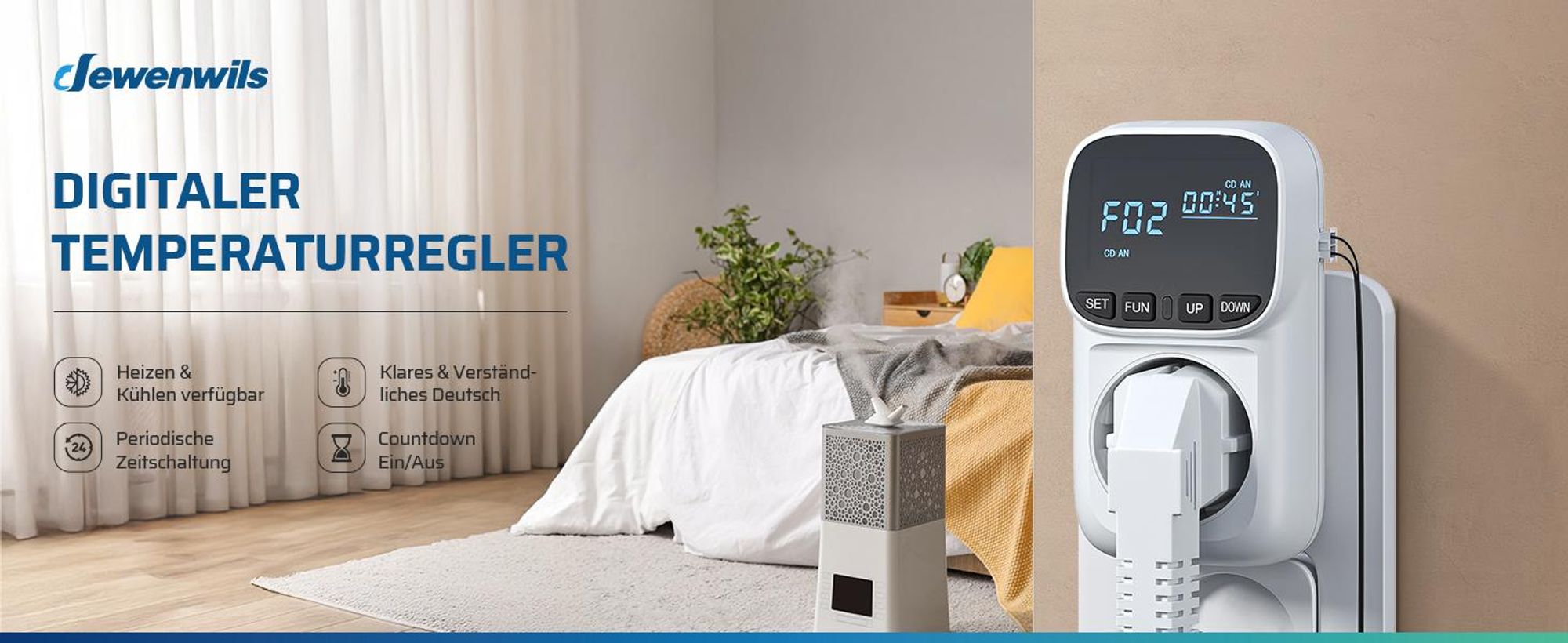 DEWENWILS Thermostat Steckdose, Temperaturregler mit LCD Display, Digitale Thermostat
