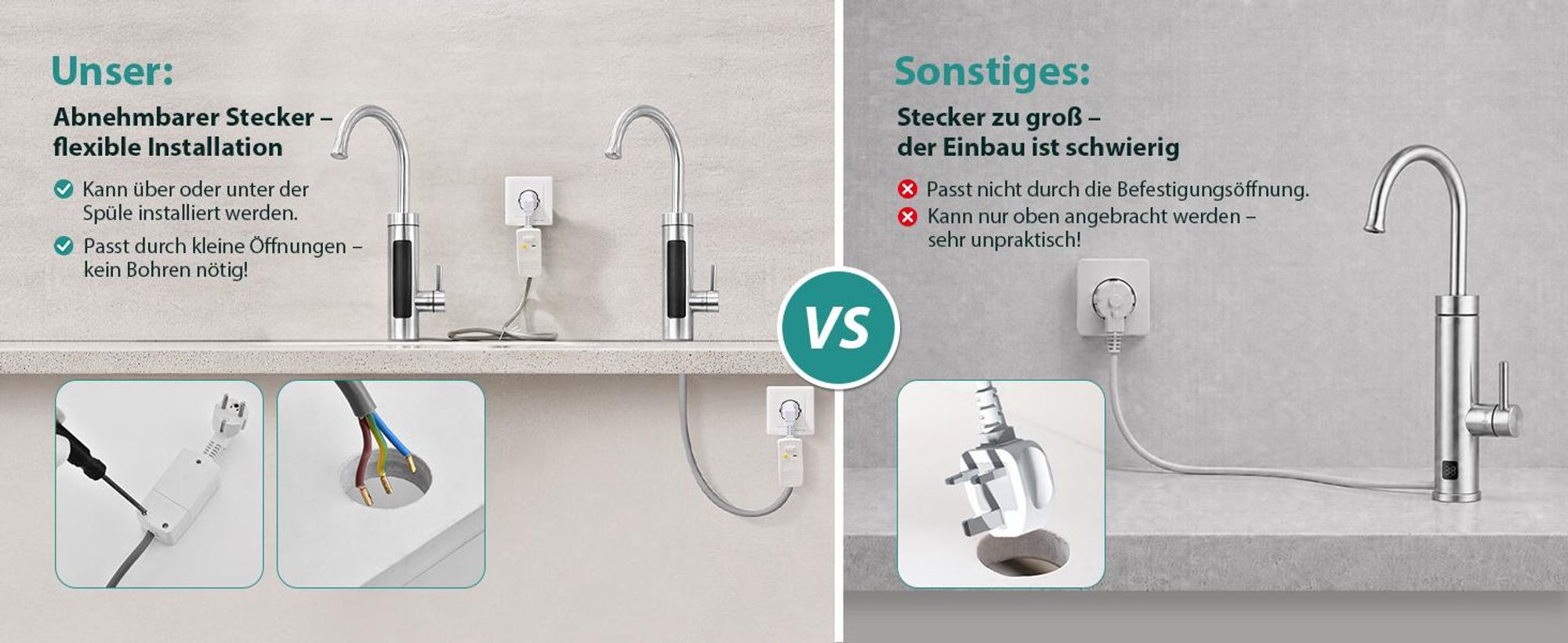 Elektrische Küchenarmatur mit Durchlauferhitzer, Smart Heater Wasserhahn 360° drehbar, Edelstahl Wasserhahn Küche mit LED Temperaturanzeige, Elektrisch Durchlauferhitzer für Bad/Küche