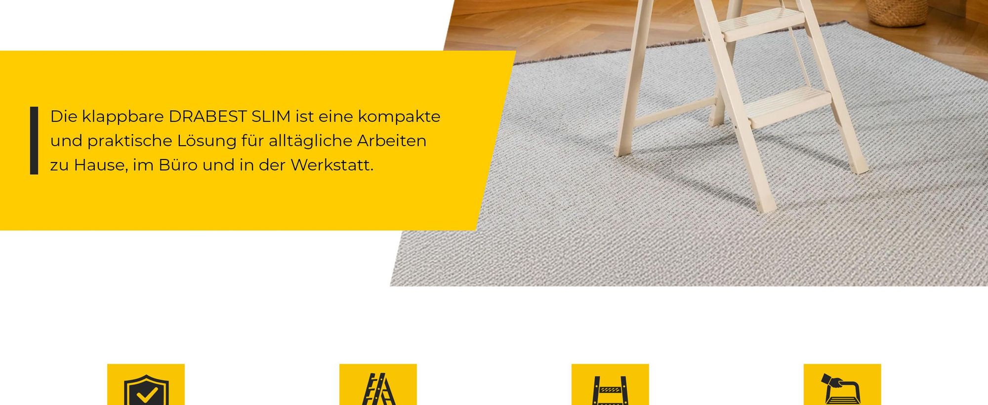 Drabest | Haushaltsleiter Slim - 3 Stufen - Klappbar - Max. 150 Kg - Creme