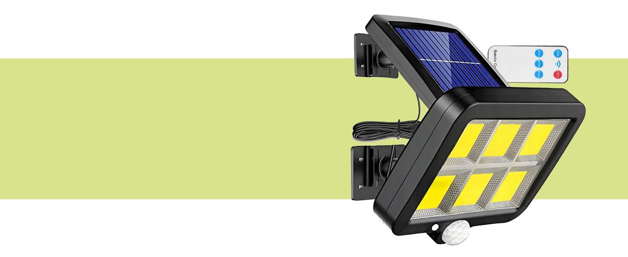 KRUMAD Solarleuchte Außen 120 COB 400 lm mit Bewegungsmelder & Dämmerungssensor, 3 Modi, IP65, Fernbedienung, Solarpanel mit 5 m Kabel