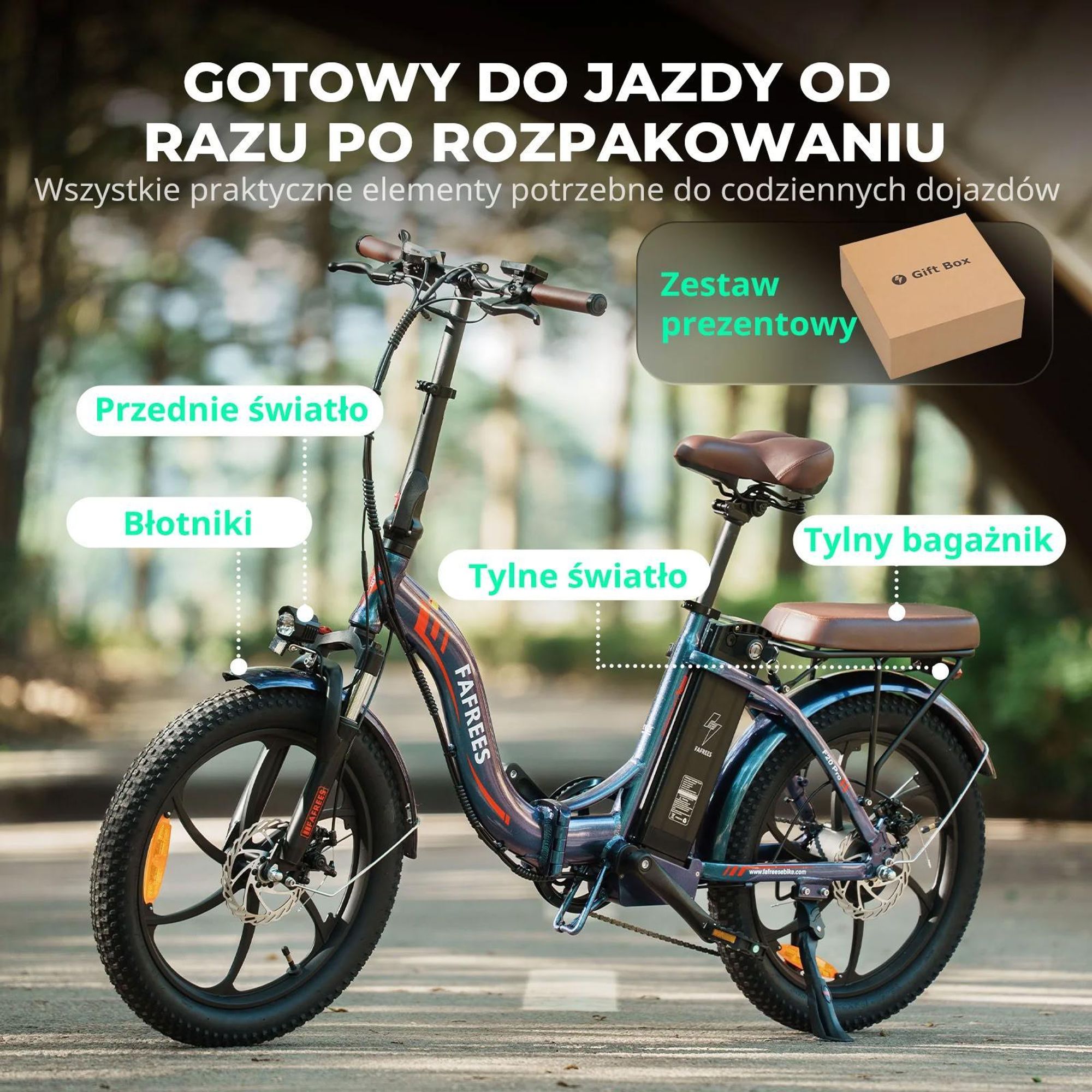 Rower Elektryczny FAFREES F20 Pro - Silnik 250W Akumulator 36V20Ah Opony 20" Mechaniczny Hamulec Tarczowy - Błękit Aurory