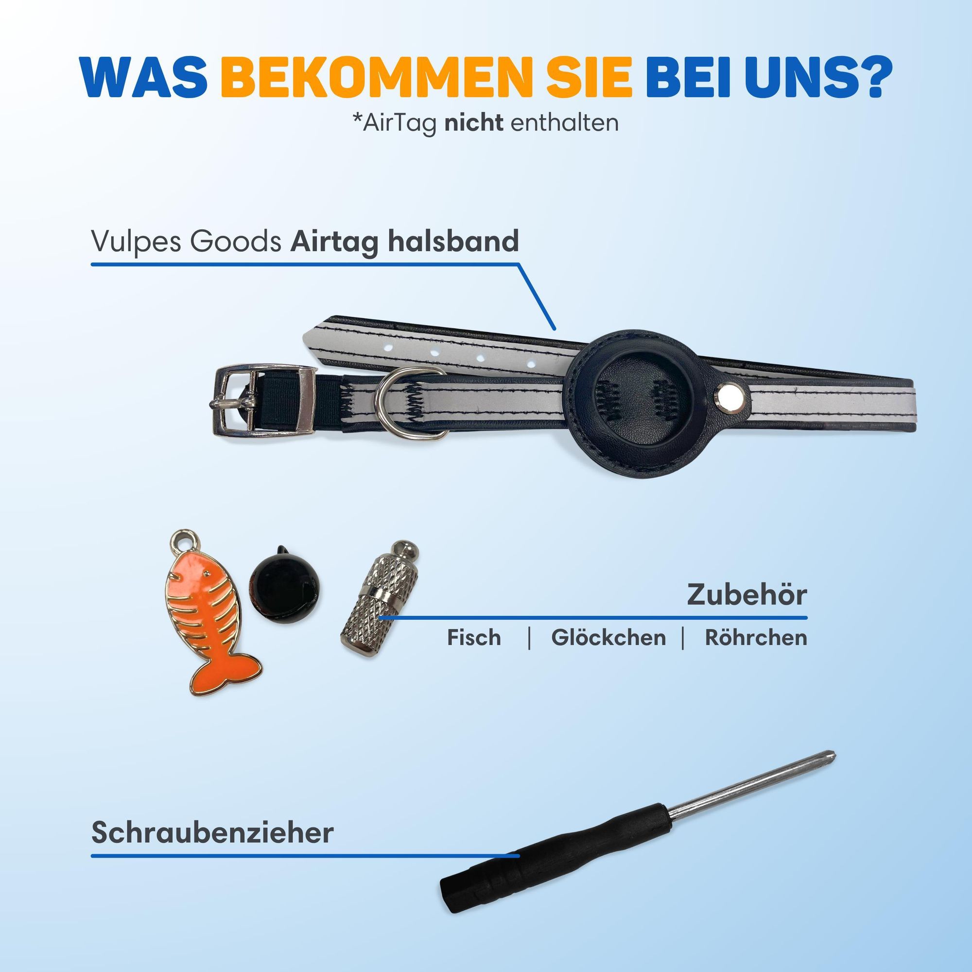 Vulpes Goods Katzenhalsband, Apple Airtag Halsband für Katzen, Kratzerfest und wasserdicht, Mit 3x Zubehör, 23.5-30.5 CM, S