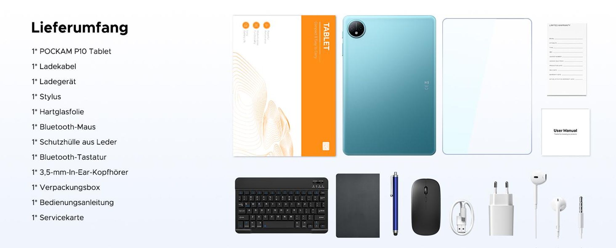 POCKAM P10 48(8+40)GB+128GB, 10 Zoll, Android 16, 7000mAh, mit Tastatur/Maus/Stift/Hülle usw, BT5.0, 5G WiFi, Gemini AI, 3.5mm Kopfhöreranschluss