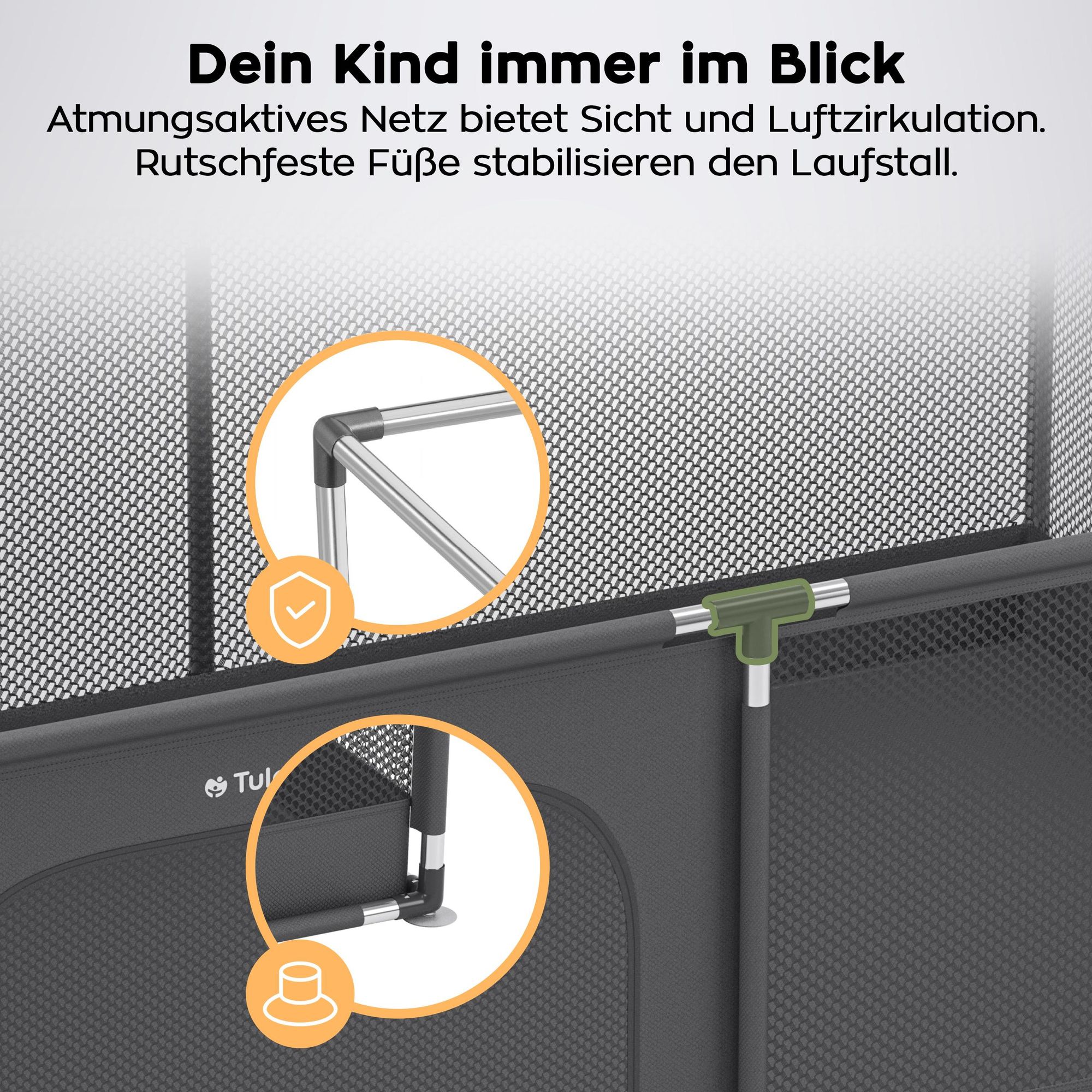 Kinder Laufstall Playpen Laufgitter 120x180 cm mit Boden, 66 cm hoch, faltbar, Reißverschluss Tür innen & außen, Saugnäpfe, Tragetasche, BPA-frei