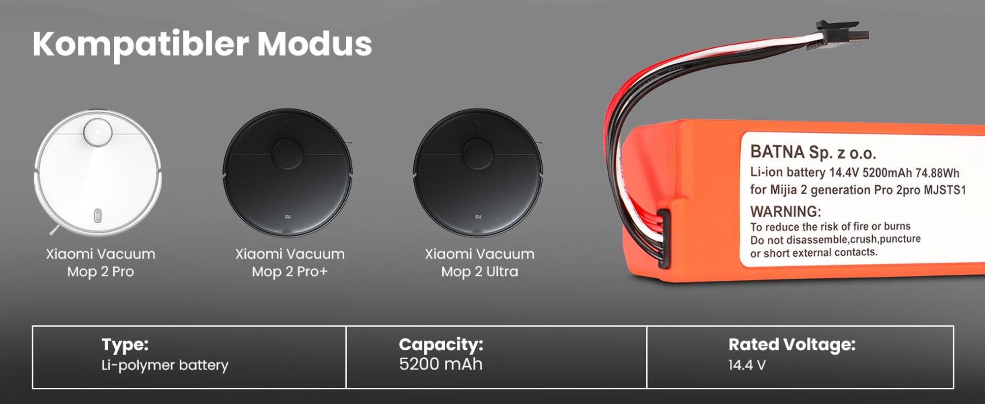 Extralink Ersatzakku für Xiaomi Mop P, Mop Pro, Pro 2, MJSTS1, 14,4V 5200mAh Li-Ion