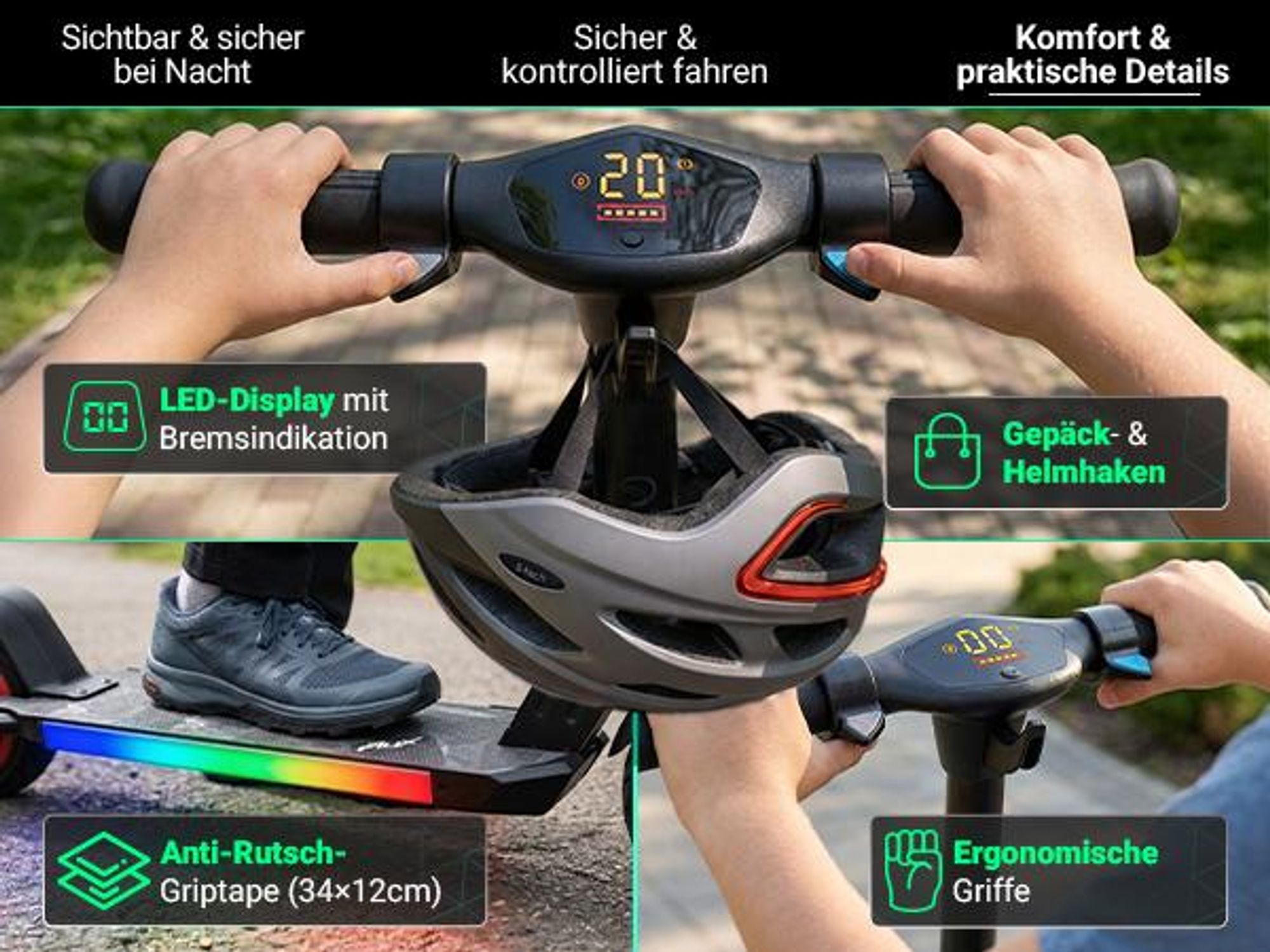 eFlux Kinder Elektroroller K1 | Faltbarer E Scooter - Elektroscooter - LED Display & Beleuchtung - 16 km/h - bis zu 15 km Reichweite - ab 6 Jahre