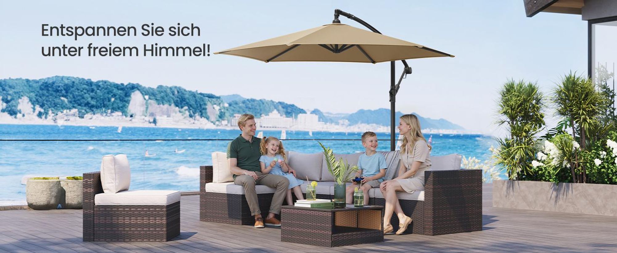 SONGMICS Sonnenschirm Ø 300 cm Sonnenschutz UPF 50+