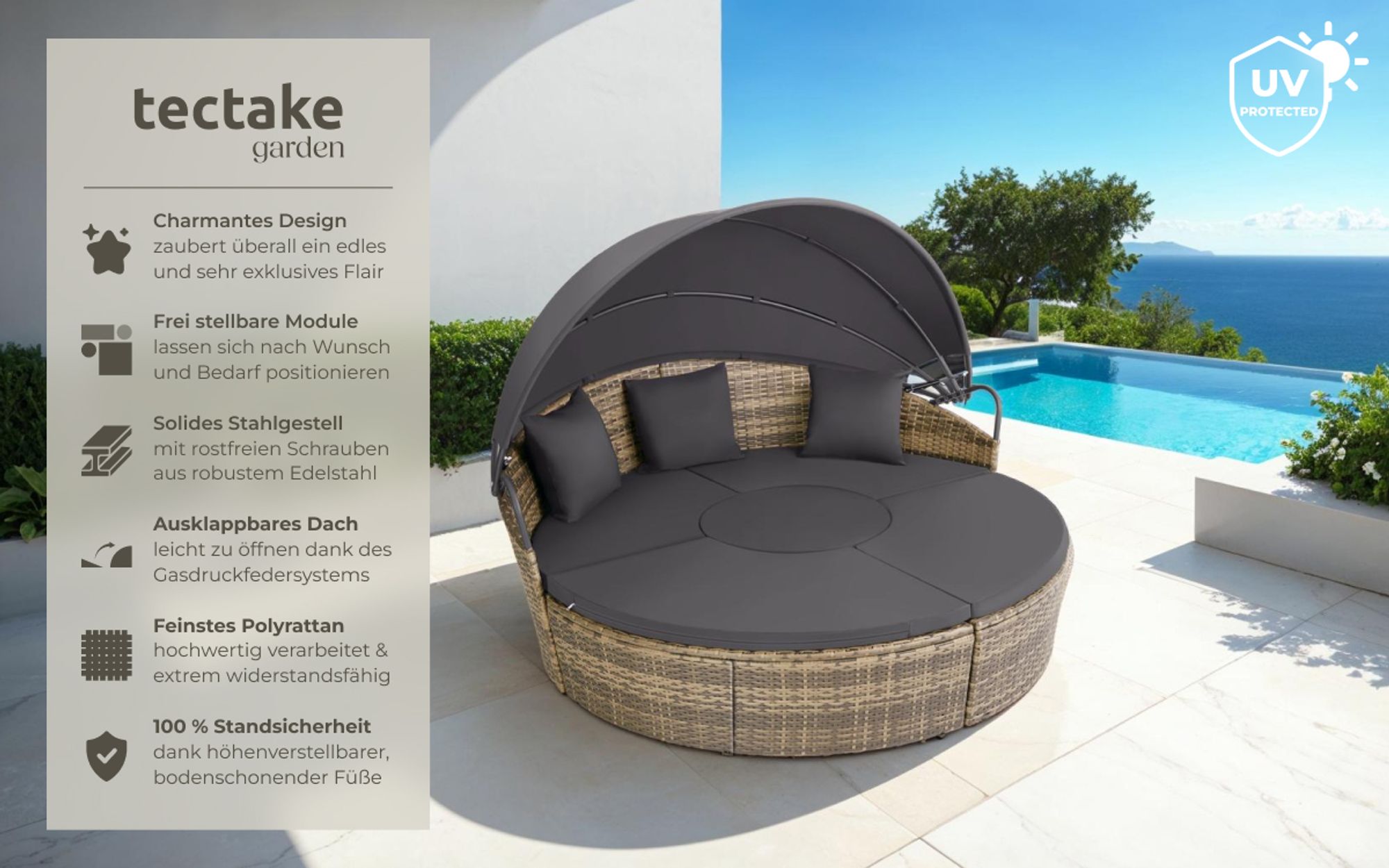 tectake® Rattan Sonneninsel Santorin widerstandsfähig UV-beständig