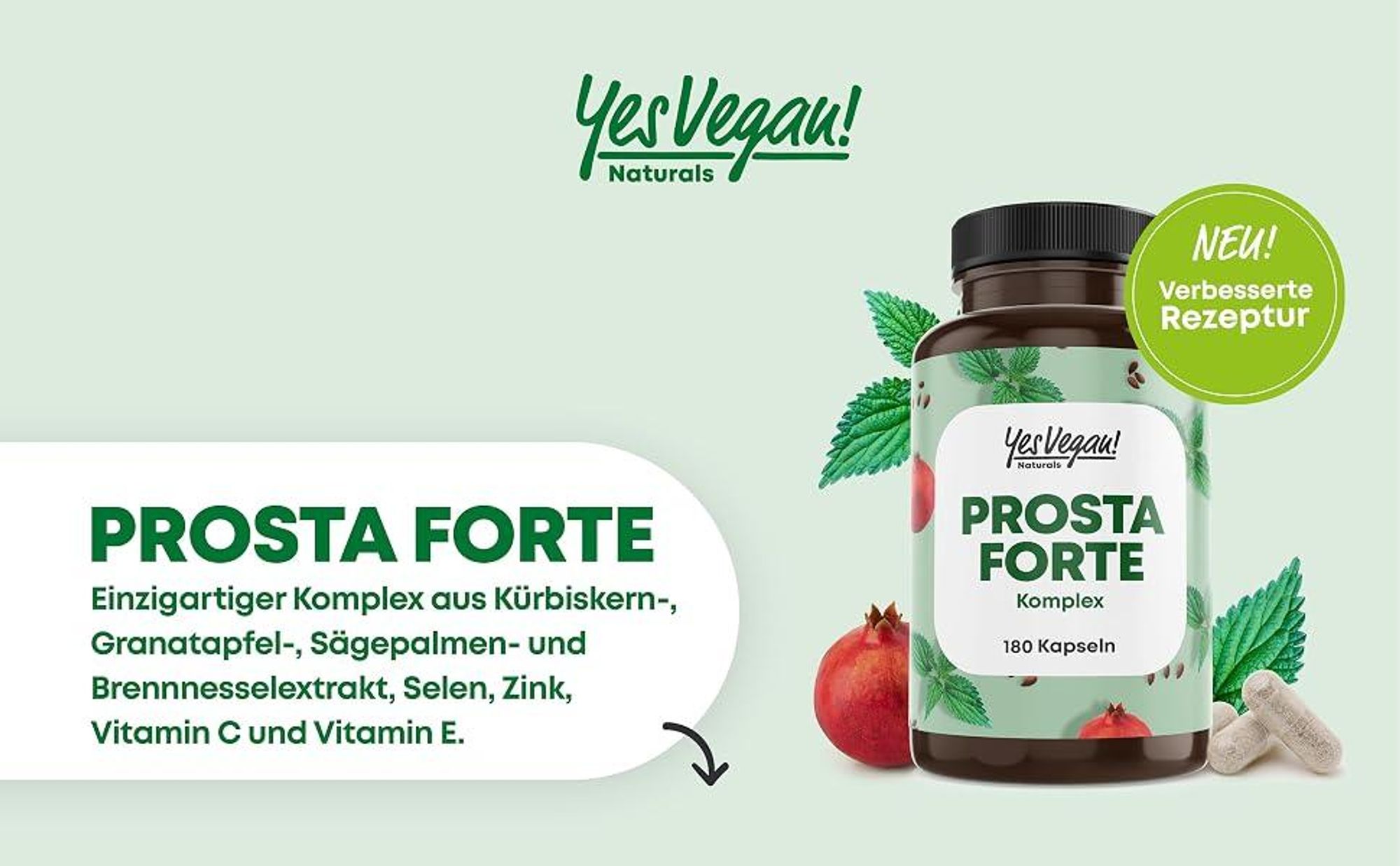 Prosta Forte Männer Komplex (180 Kapseln = 90 Tage) Sägepalme, Kürbiskern, Brennnesselwurzel, Zink
