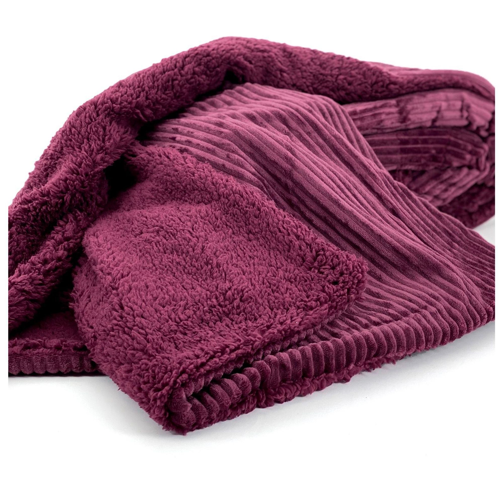 heimtexland ® super dicke Cord Kuscheldecke mit flauschigem Sherpa Fell Wohndecke 200x150 Decke Typ767 Bordeaux
