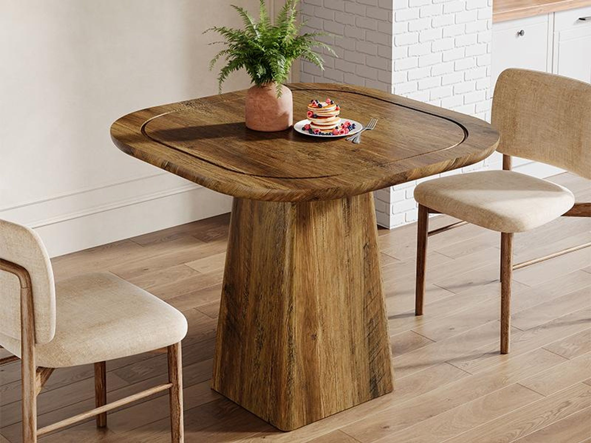 Tribesigns okrúhly jedálenský stôl pre 4 osoby, 80 cm, rustikálny jedálenský stôl s kovovým rámom, okrúhly kuchynský stôl do kuchyne, obývačky, jedálne, hnedý