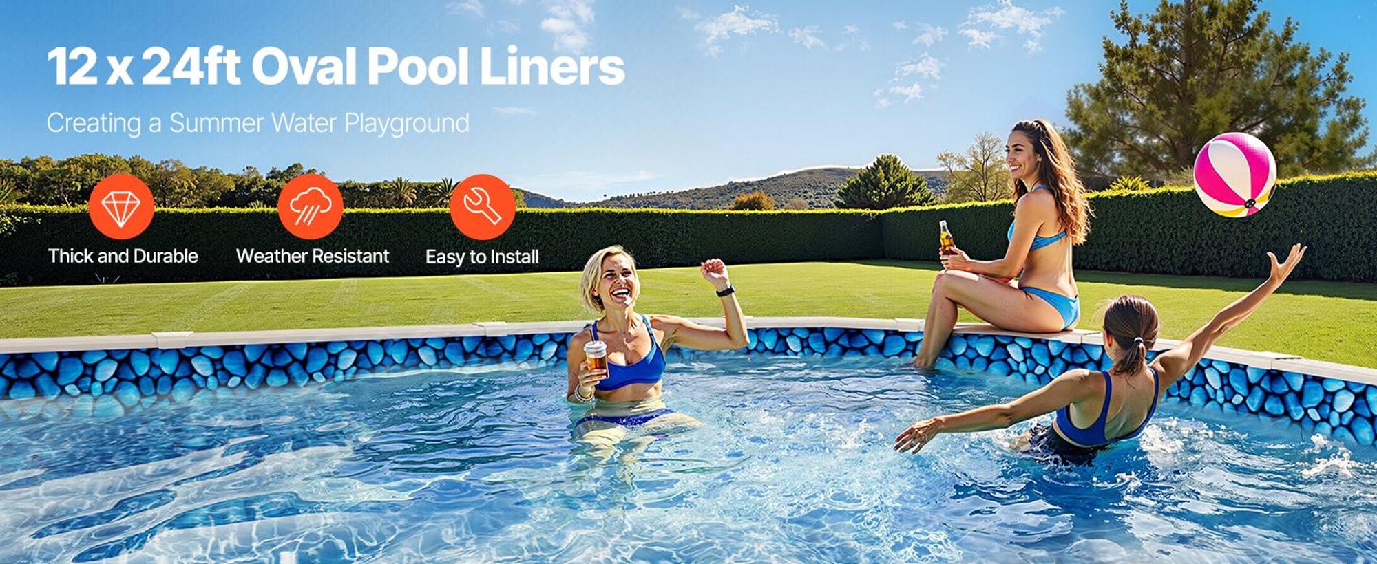VEVOR Ovale Poolfolie, 732 x 366 x 120 cm, Aufstellpoolfolie, langlebiges Vinyl in Standarddicke, konzipiert für Aufstellpools mit Stahlwänden