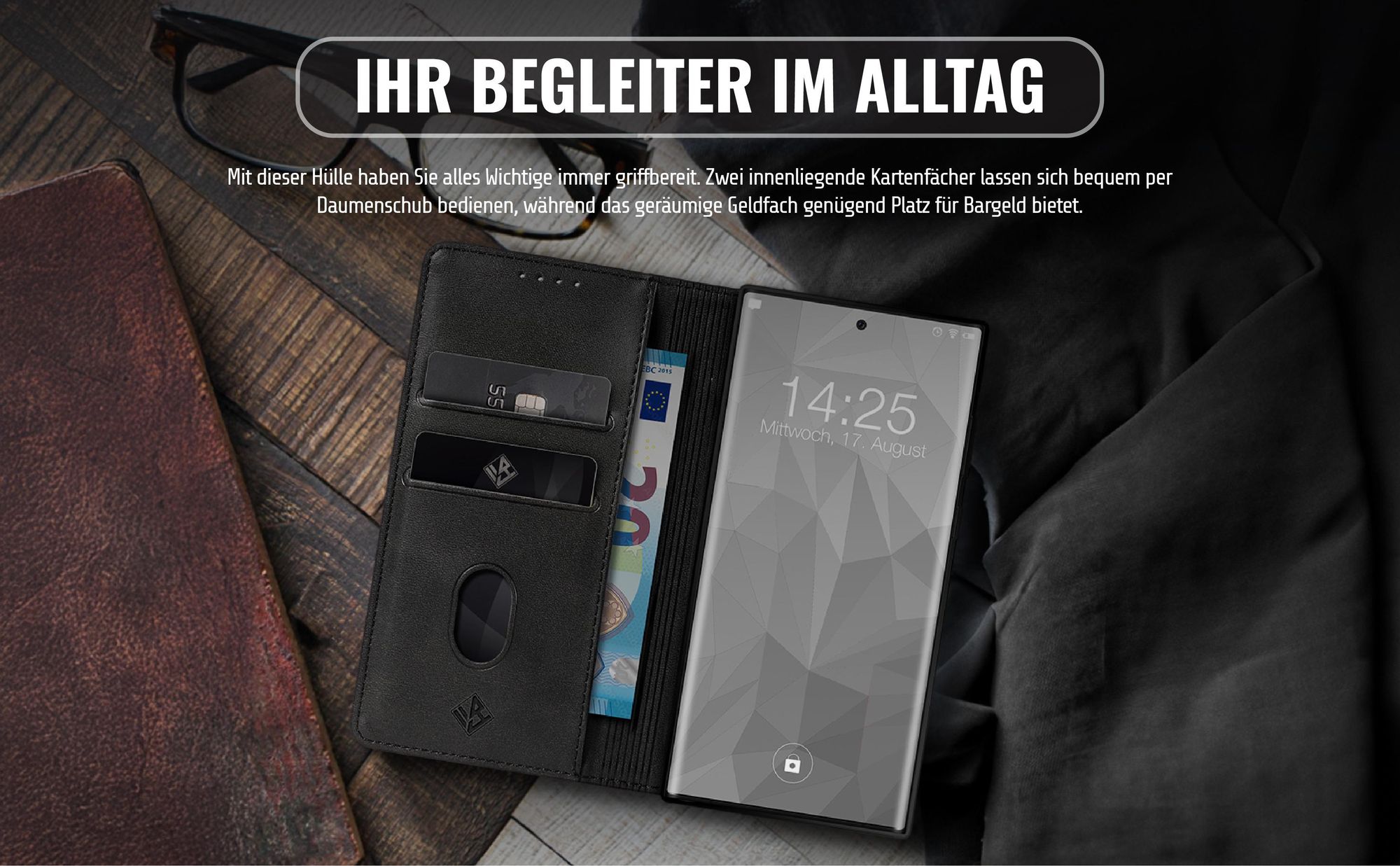 Edle Schutzhülle für Samsung Galaxy S22 Ultra mit Kartenfächern und Geldfach