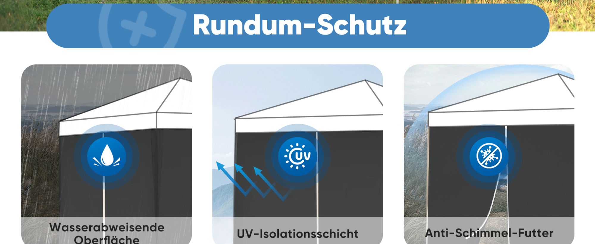 Sekey 2 Seitenteile für 3x3 /3x6m/3x9m pavillon mit Reißverschluss, Schwarz