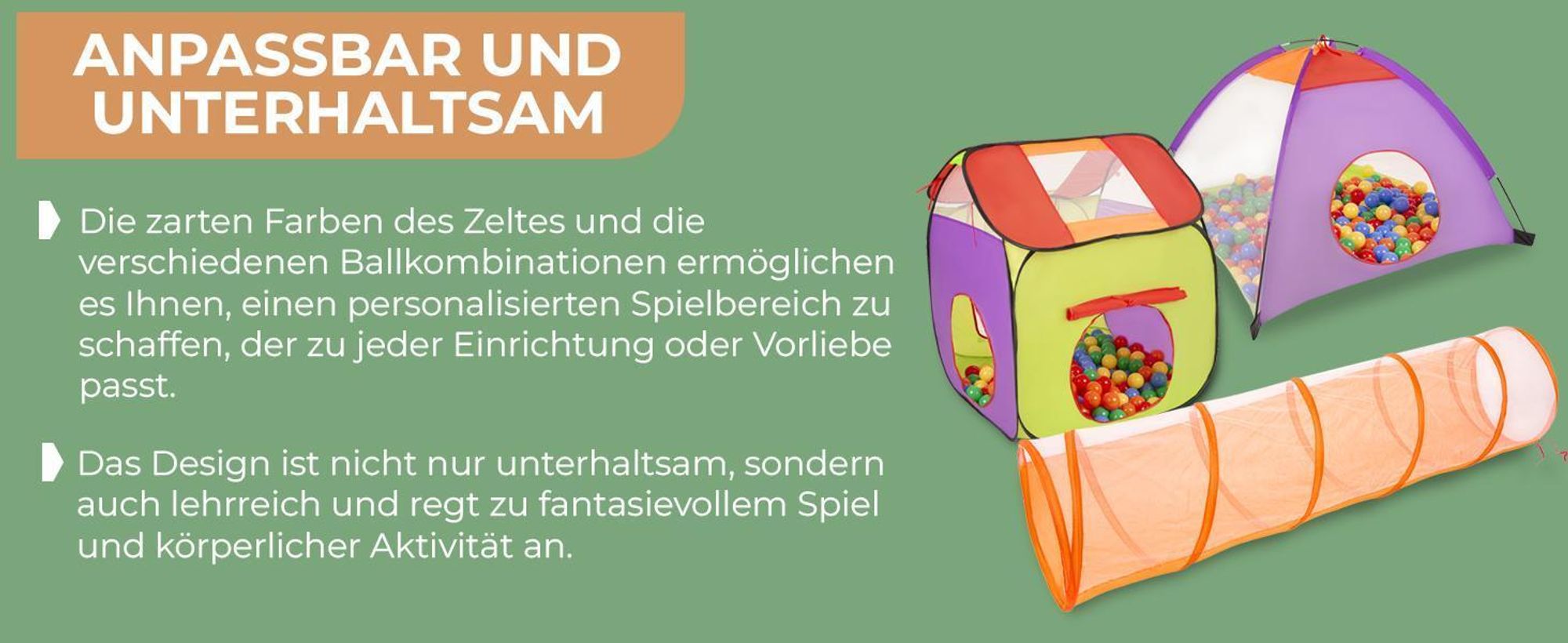 Selonis 3in1 spielzelt mit tunnel spielplatz popup bällebad keine balle 120x100x375 für kinder, blau