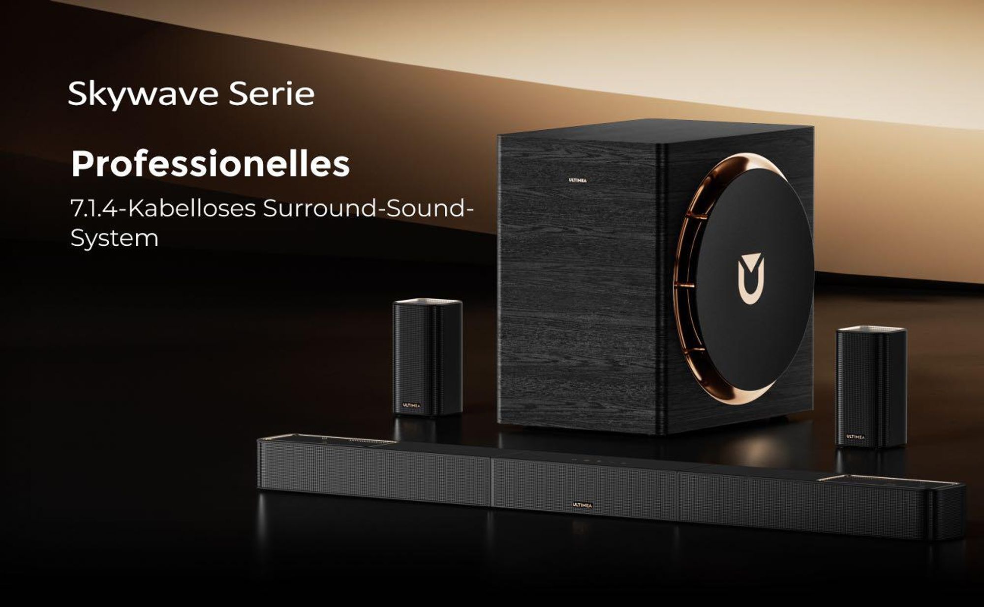 ULTIMEA Skywave Series 7.1.4-Kanal Professionelles Kabelloses Surround-Sound-System für TV mit Dolby Atmos, 980 W Soundbar mit 10"-Wireless-Subwoofer