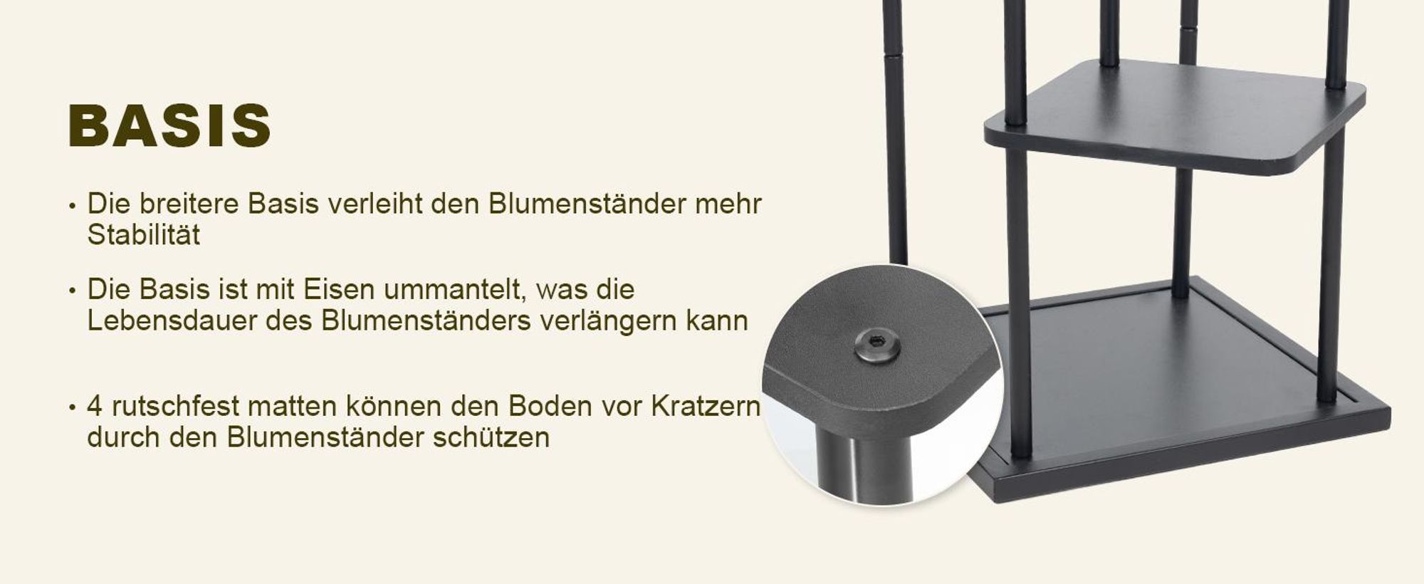 Ribelli Pflanzentreppe 5 Etagen Pflanzenständer, Blumenständer 106cm Höhe Blumenregal aus Holz und Metall, Deko für Balkon Garten Wohnzimmer, Schwarz