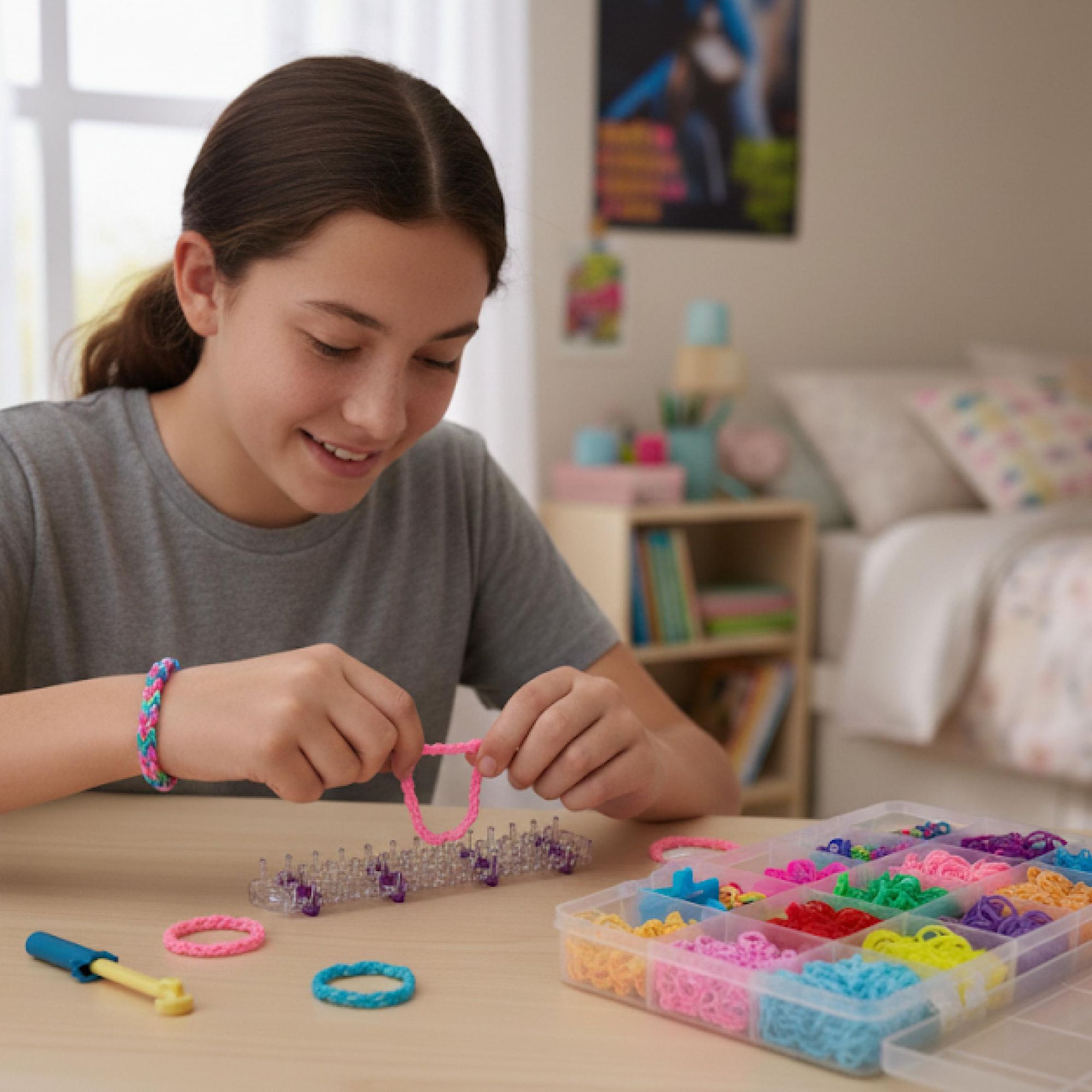 Mega Gummibänder Set 6800 Teile für Armbänder, DIY Loom Bands XXL Box mit Webrahmen & 22 Farben, Bastelset Kinder Schmuck selber machen, EVI TOYS