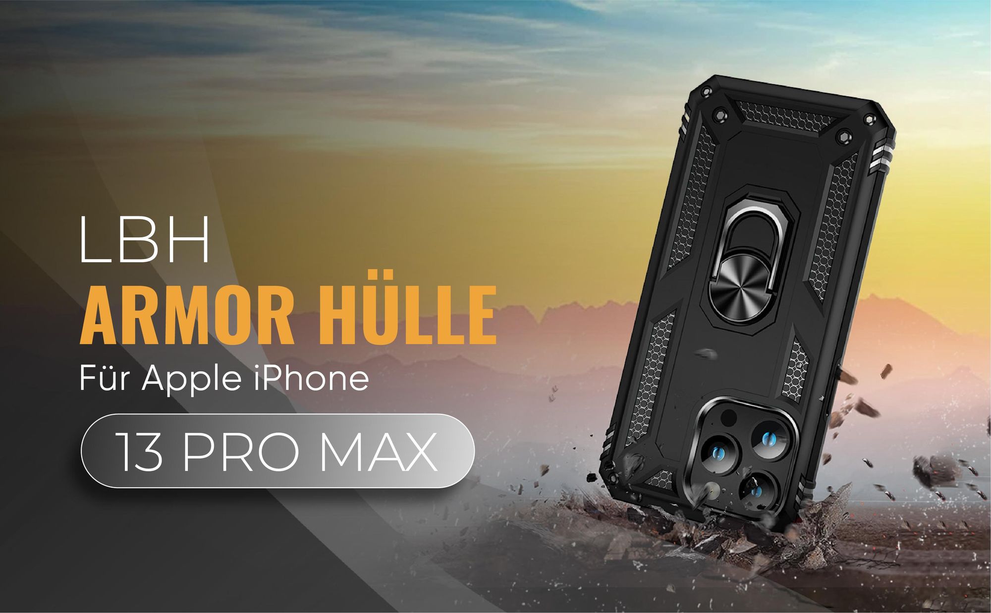 Schwarze Outdoorhülle für Apple iPhone 13 Pro Max