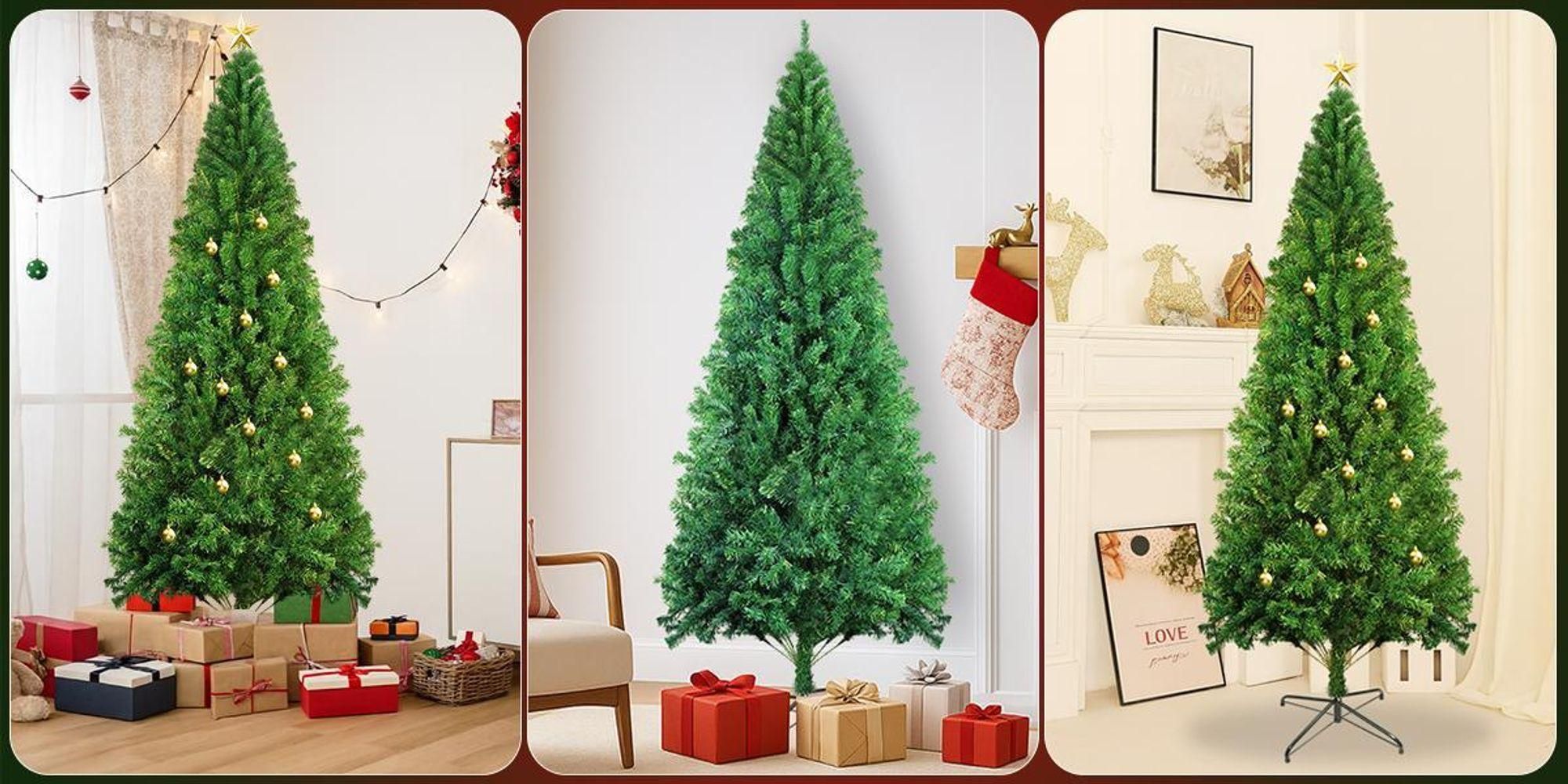 ZMH Albero di Natale artificiale 210 cm con 3 set di regali confezione regalo si accende LED 8 modalità di luce albero di Natale aghi in PVC per la decorazione natalizia interna