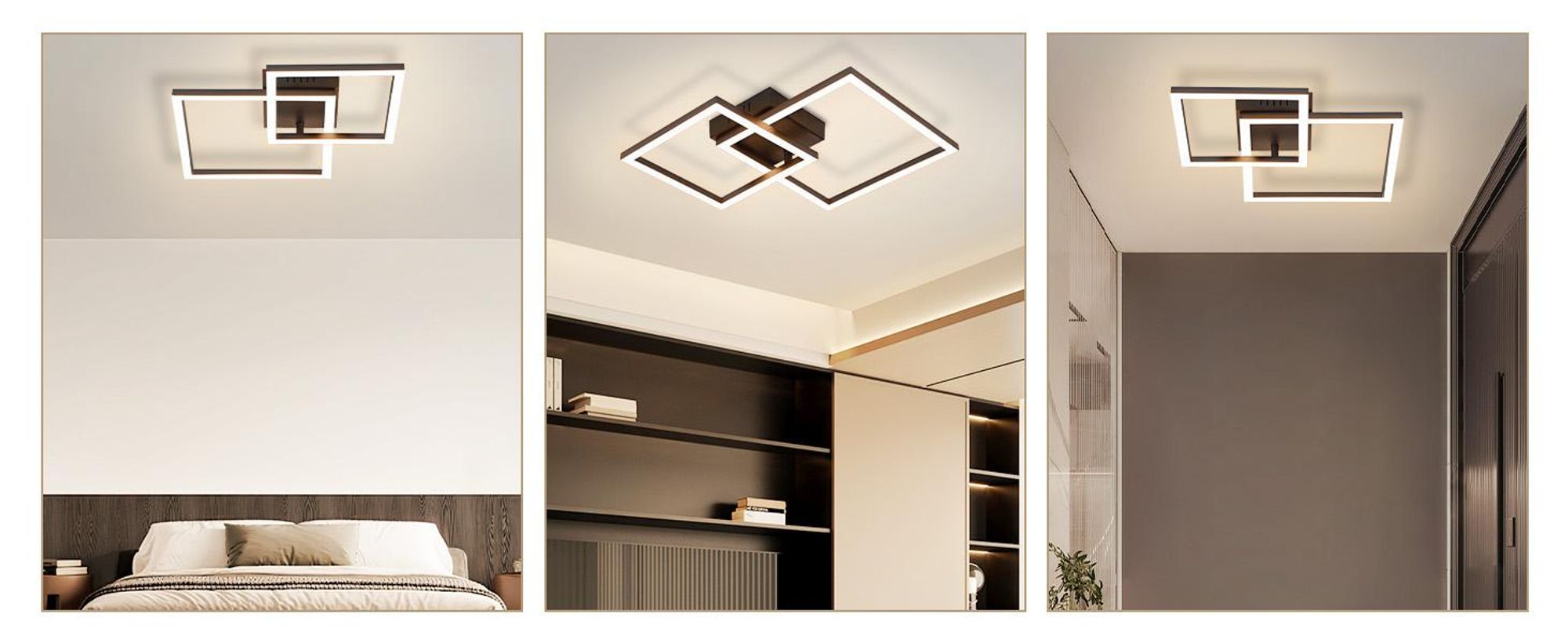 ZMH LED plafondlamp, zwart, rechthoekig. Plafondlamp, 20W, warm wit licht. Moderne design, geschikt voor slaapkamer, woonkamer, keuken. Plafondverlichting
