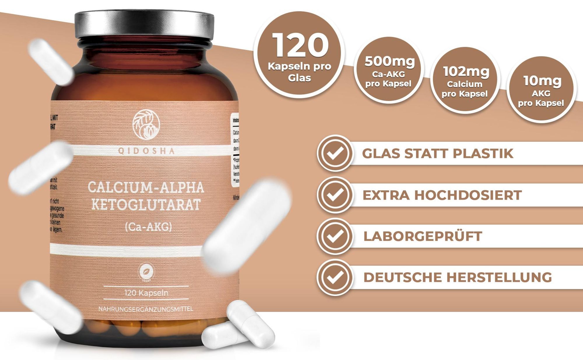 QIDOSHA Calcium-Alpha-Ketoglutarat Ca-AKG: Laboranalyse