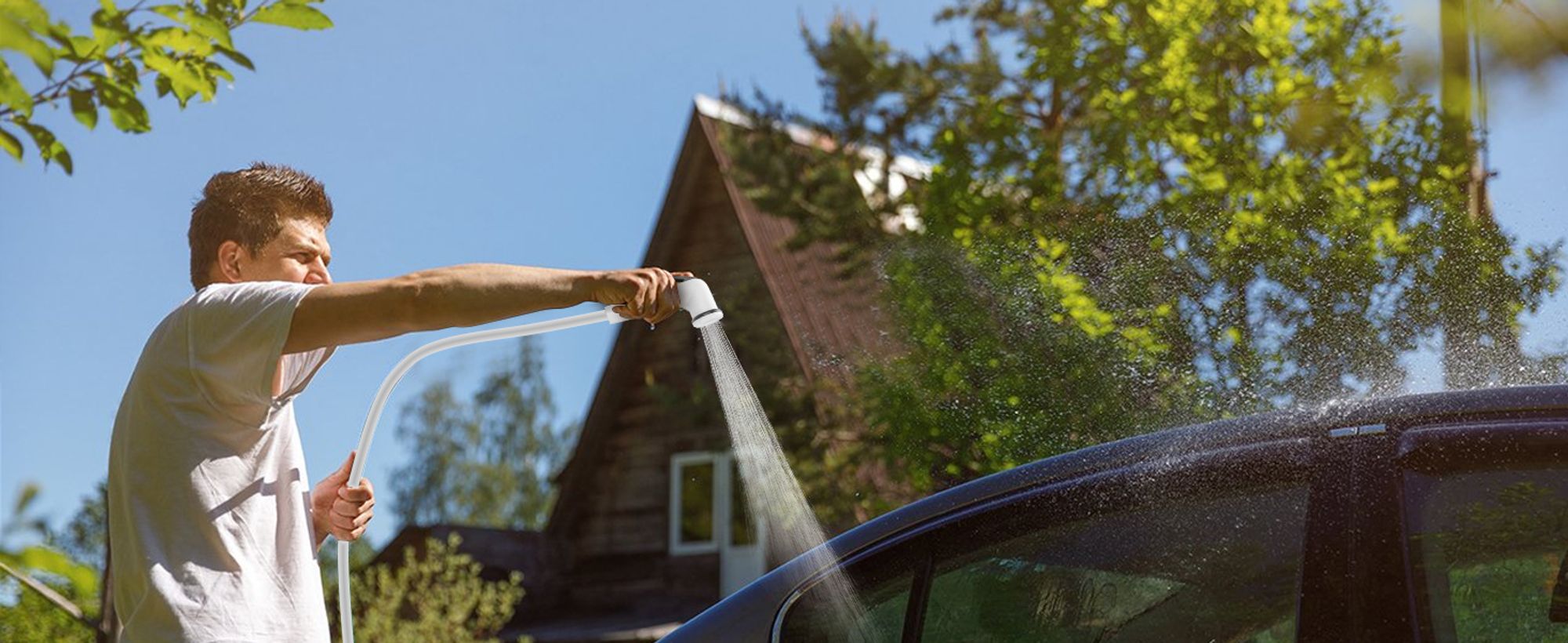 Tragbare Campingdusche Akku mit Pumpe, Camping Dusche Outdoor , Mobile Duschen Außenduschen mit Duschkopf und Schlauch, für Camping Garten Autowaschen