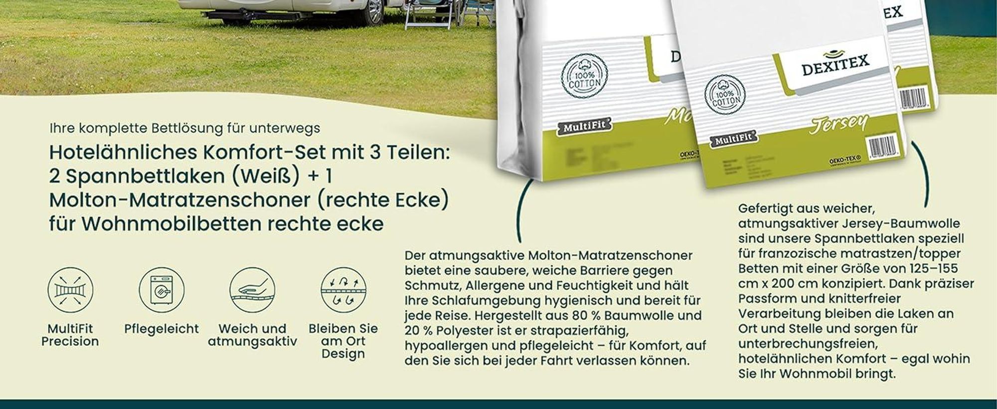 Wohnmobil in der Natur mit Spannbettlaken und Matratzenschoner
