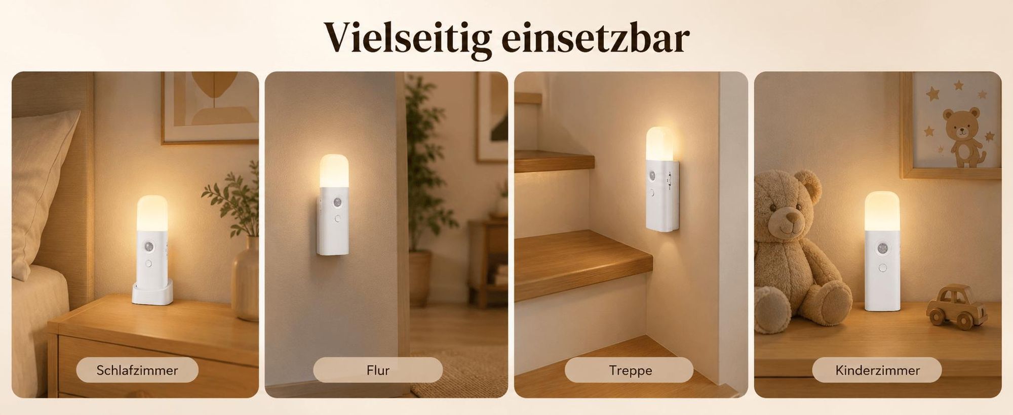 2 Stück LED Nachtlicht mit Bewegungsmelder, 6M Sensorlicht, 5 Helligkeitsstufen & 3 Modi (inkl. SOS) – Bis zu 6 Monate Akkulaufzeit, USB-C Aufladung
